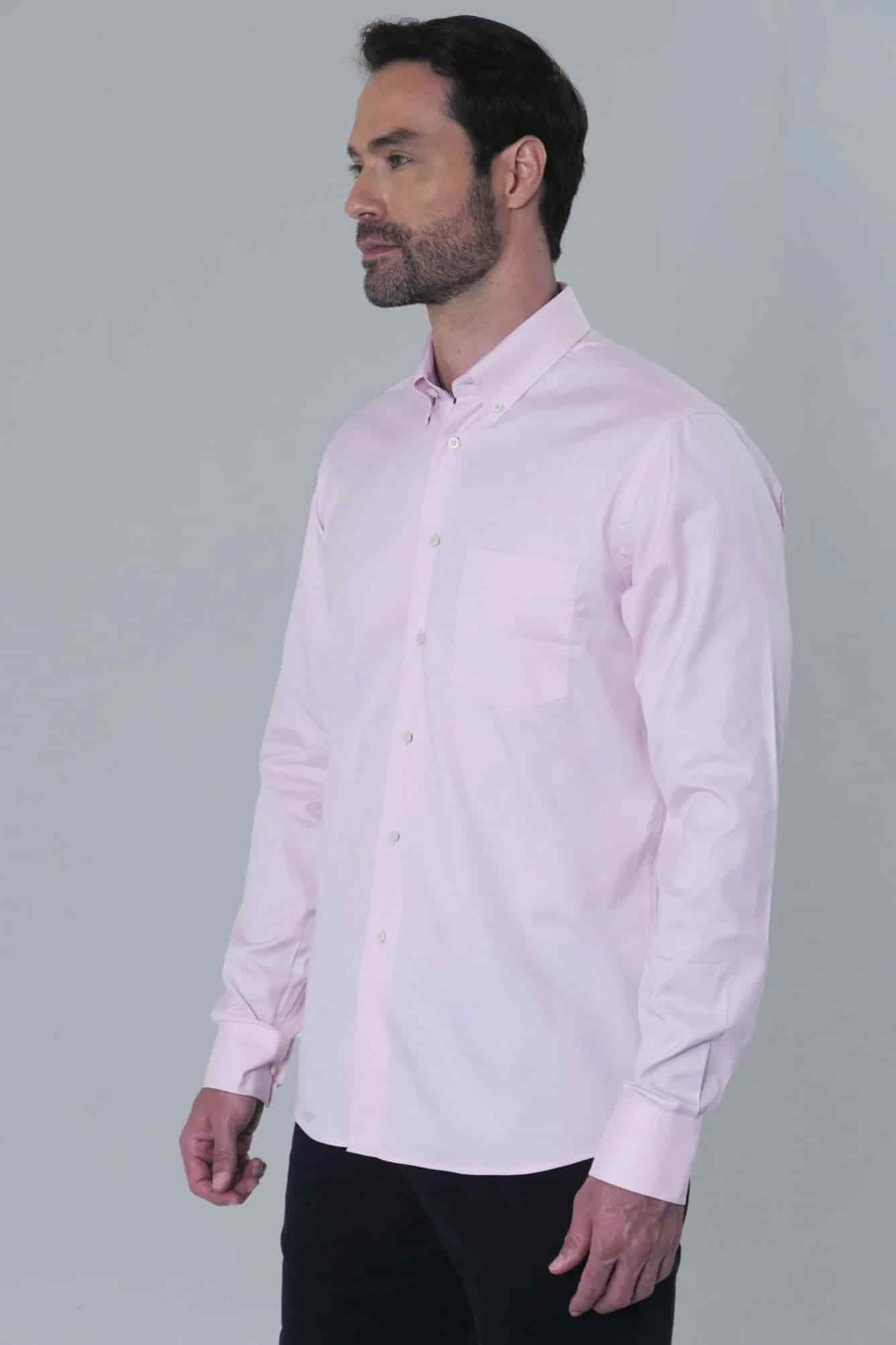 Camisa Algodón Manga Larga Napolitano Hombre Rosado Prive - miniatura 2