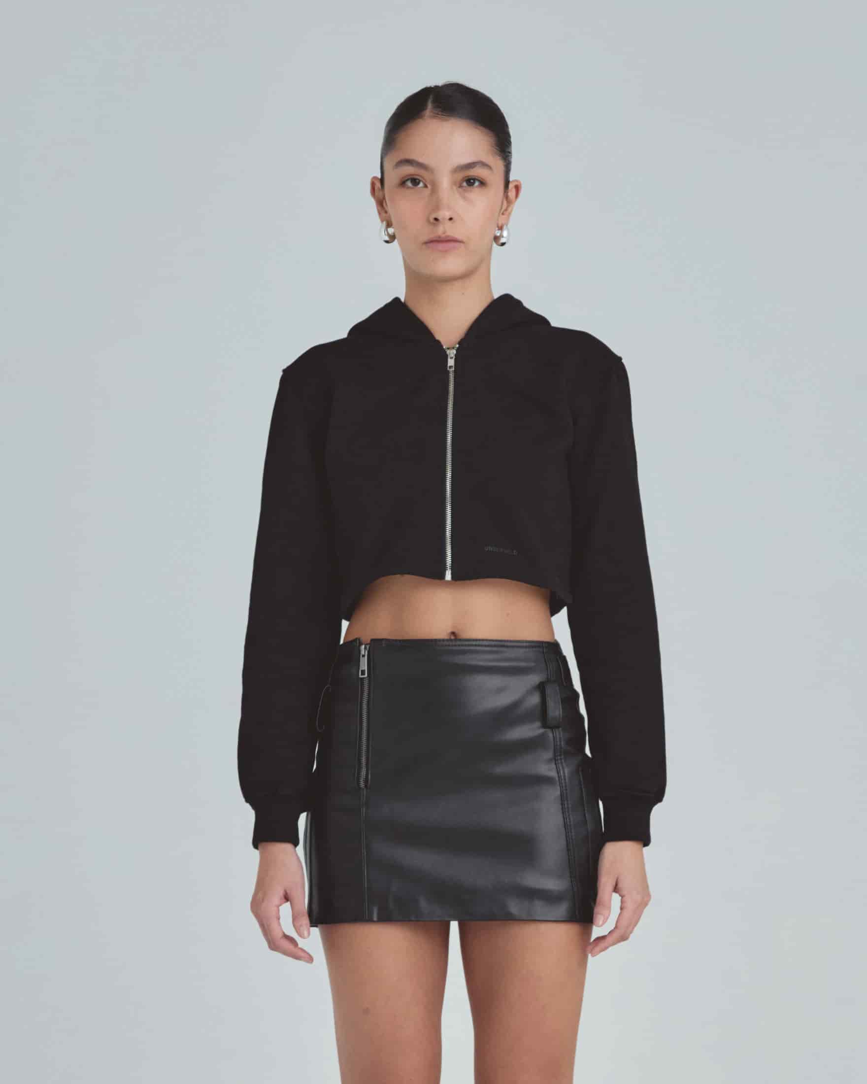 Line Basic Slim Fit Zip Up Cropped Hoodie Black - miniatura 2