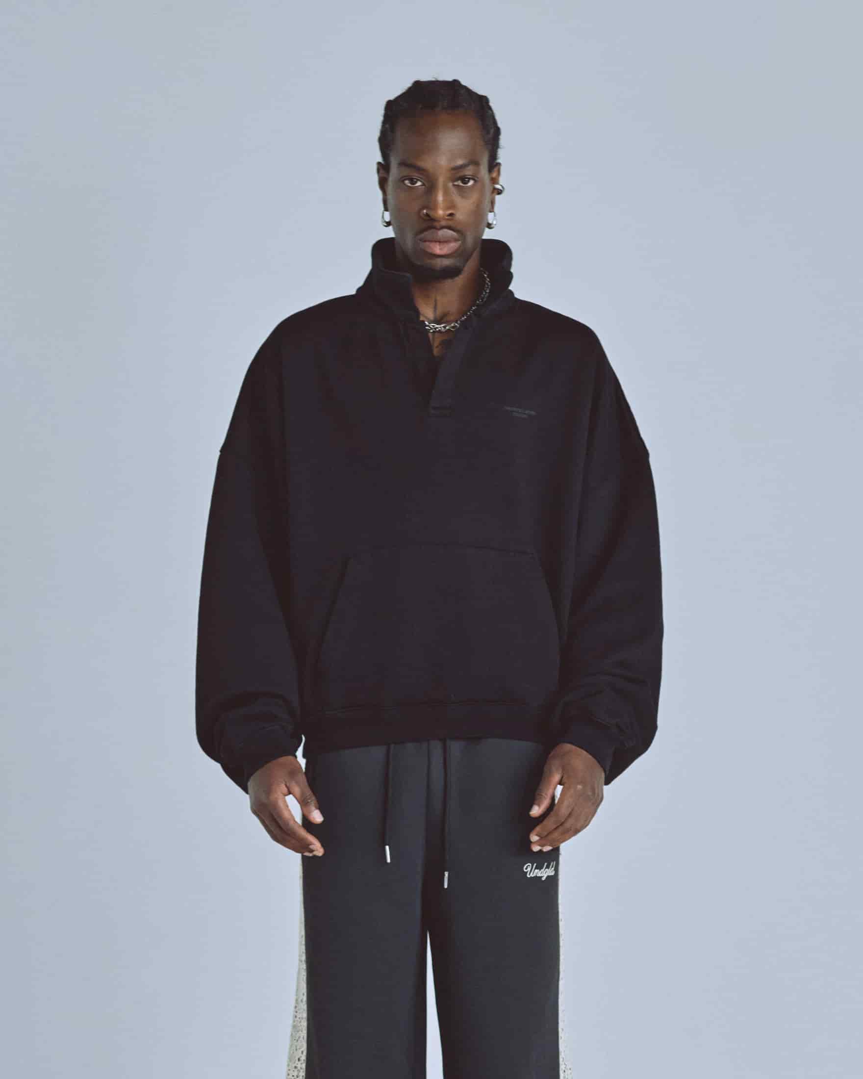 Basics Polo Collar Boxy Fit Hoodie Black - miniatura 2