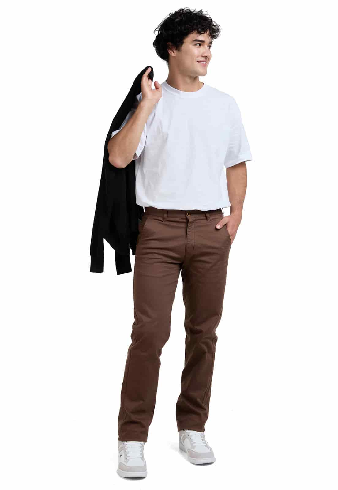 Pantalon dril cafe con spandex - miniatura 3