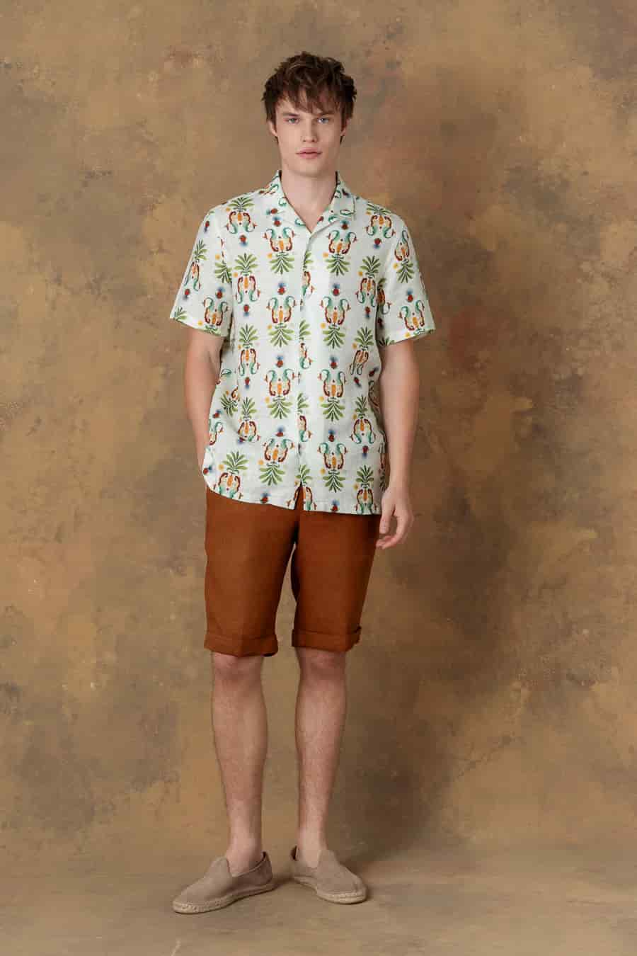 Men's linen shirt bowling marea light green - miniatura 4