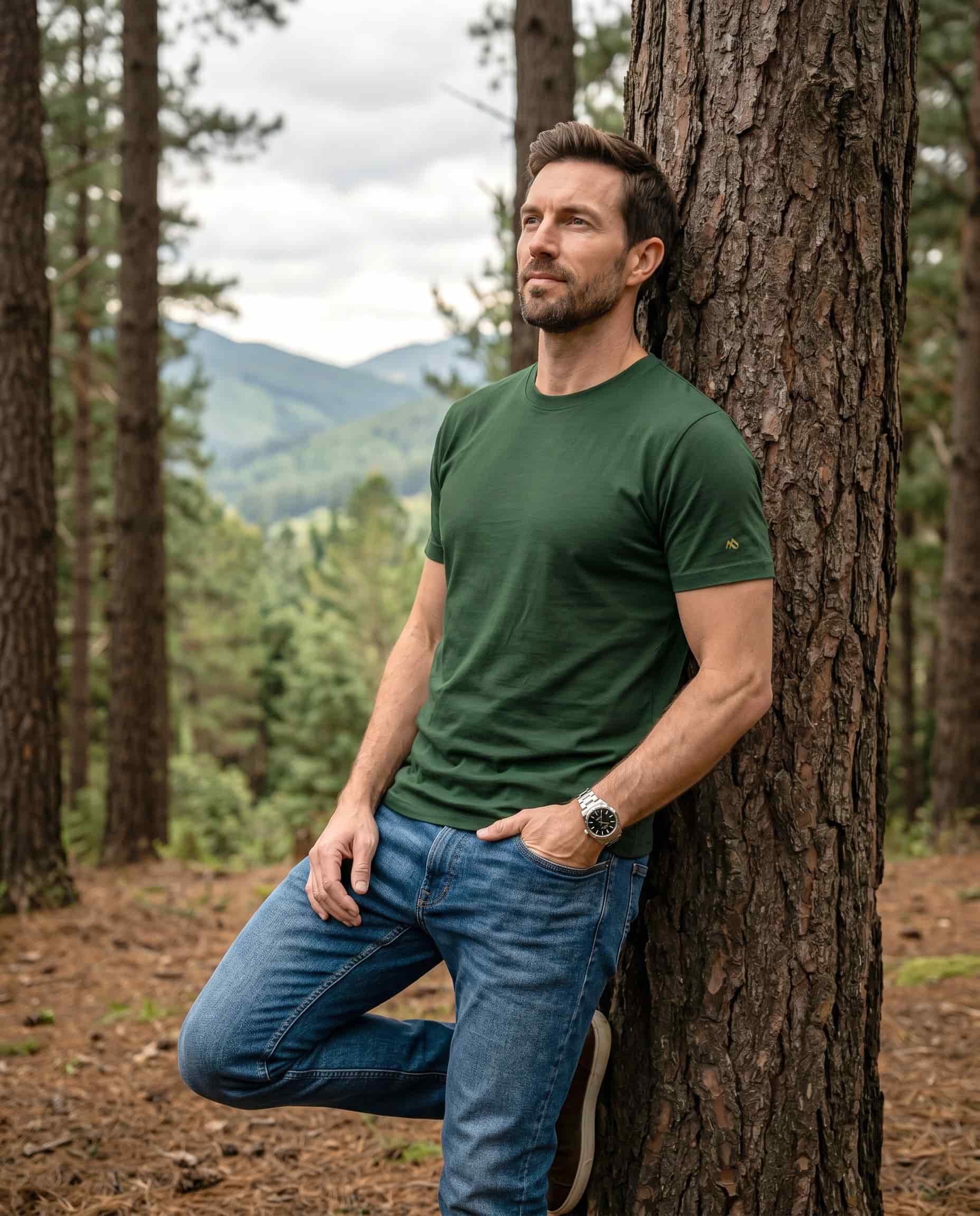 Set 3 Camisetas Elegance Slim Fit: Verde Pino +  Marfil + Blanca - miniatura 2