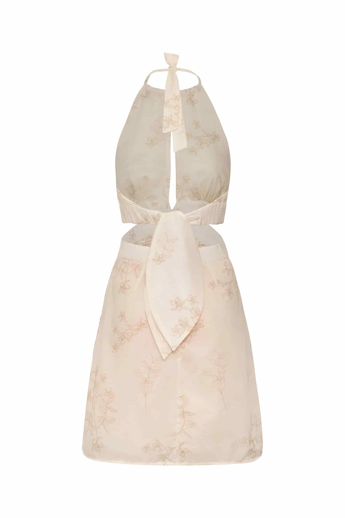San Agustin Pleated Cotton Mini Dress / Ivory Guayacan - miniatura 3