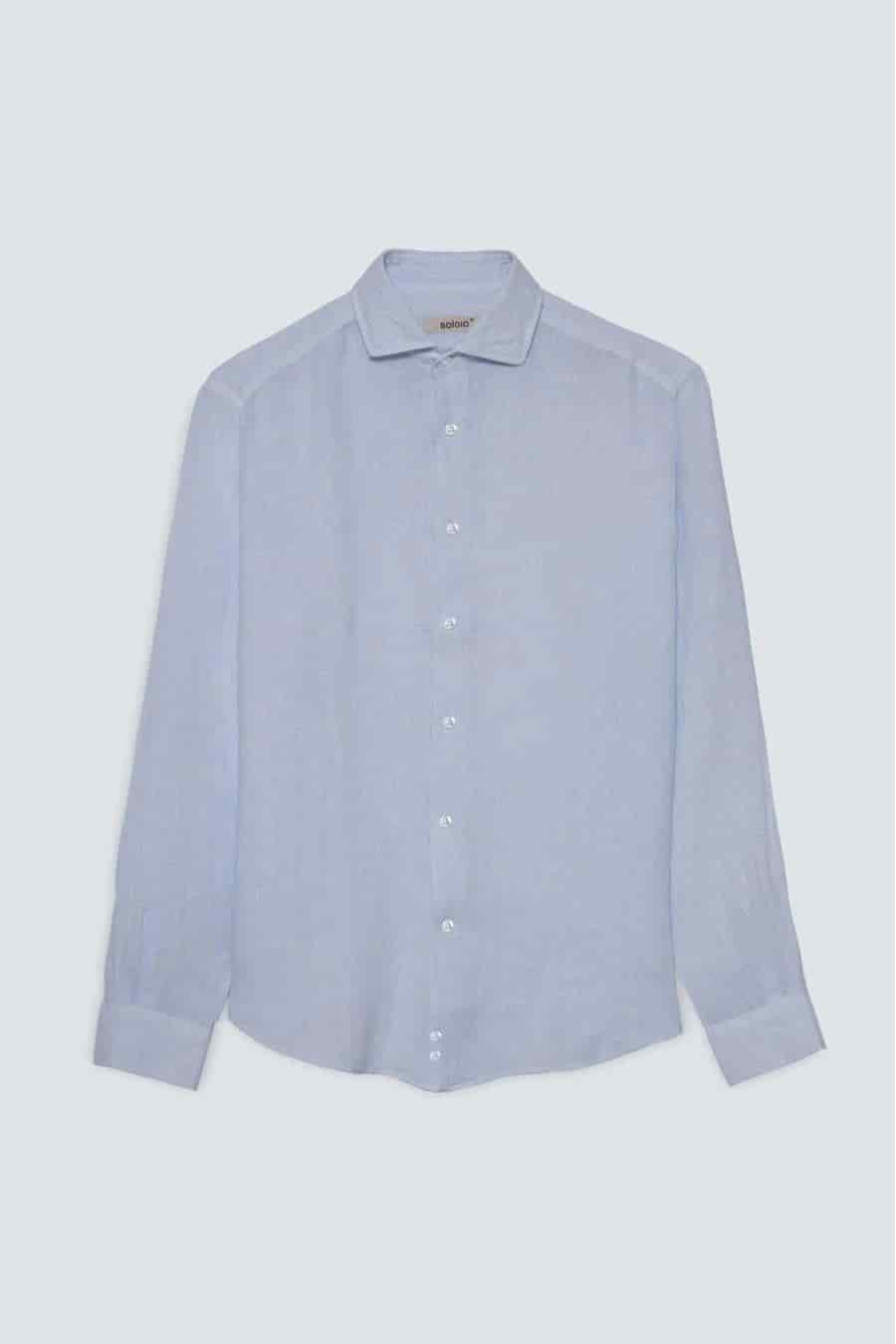 Men's linen shirt light blue powder basic - miniatura 1