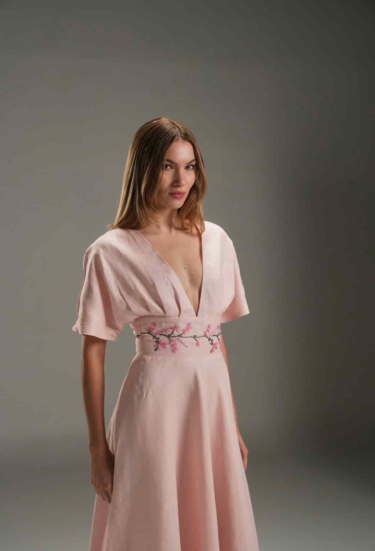PINK LUCY LINEN LONG DRESS - miniatura 3
