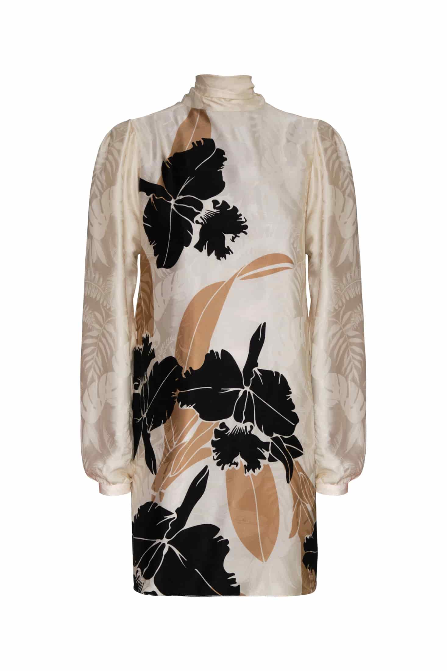 El Real Silk Jacquard Mini Dress / Black orchids - miniatura 2