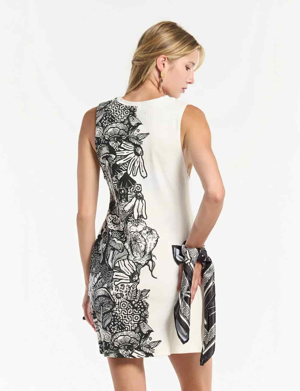 Vestido Corto cuello Alto Flora crudo Mujer - miniatura 9