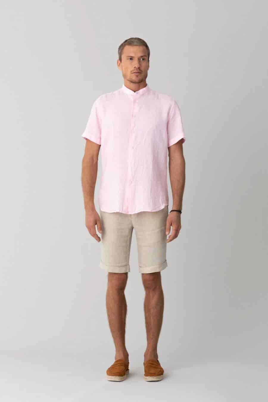 men’s linen shirt mao pink basic - miniatura 3