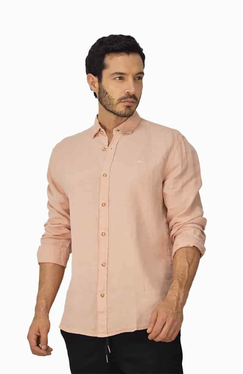 Camisa manga larga Lino Salmón para Hombre - miniatura 1