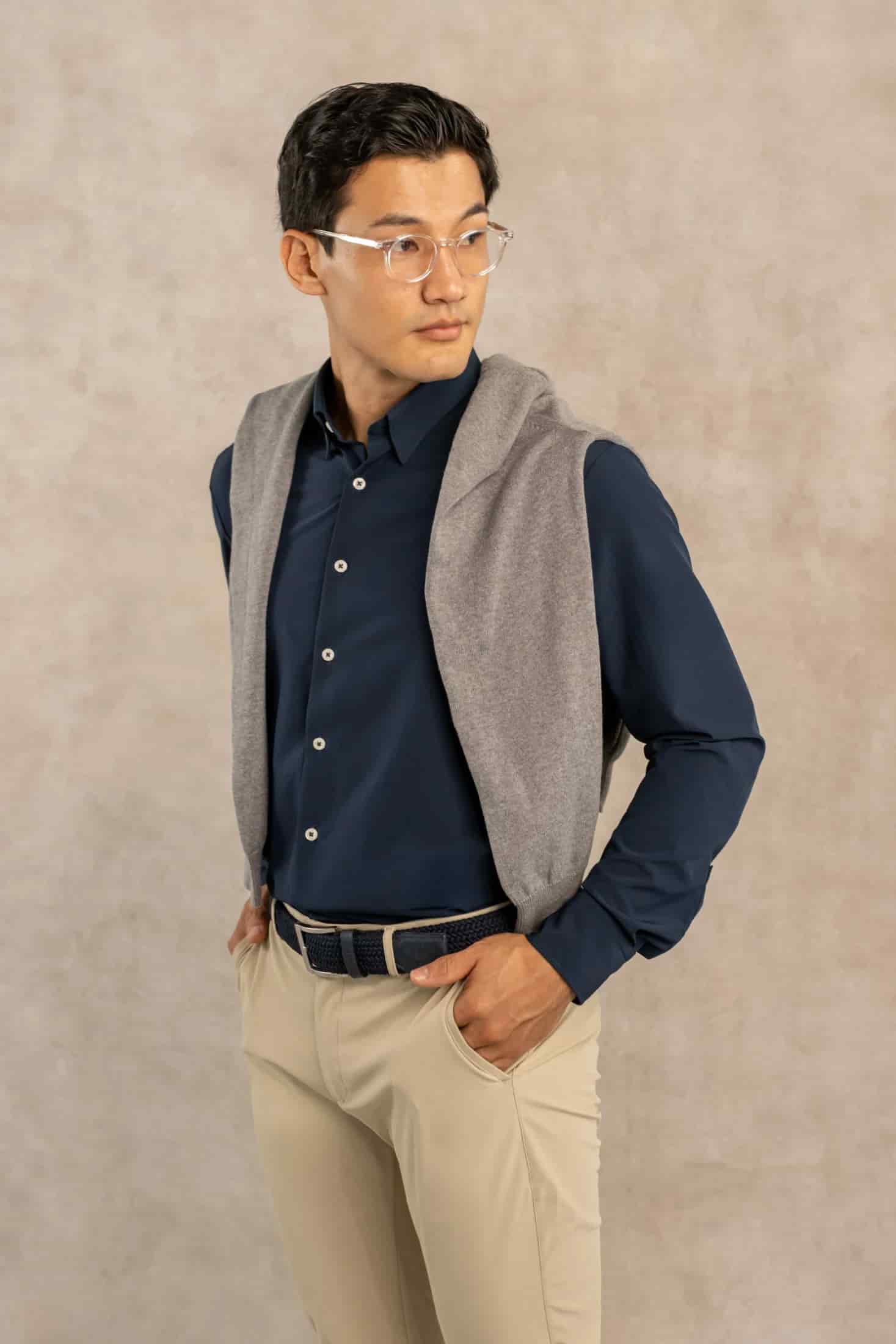 Camisa Performance Antiarrugas Azul Oscuro - miniatura 6