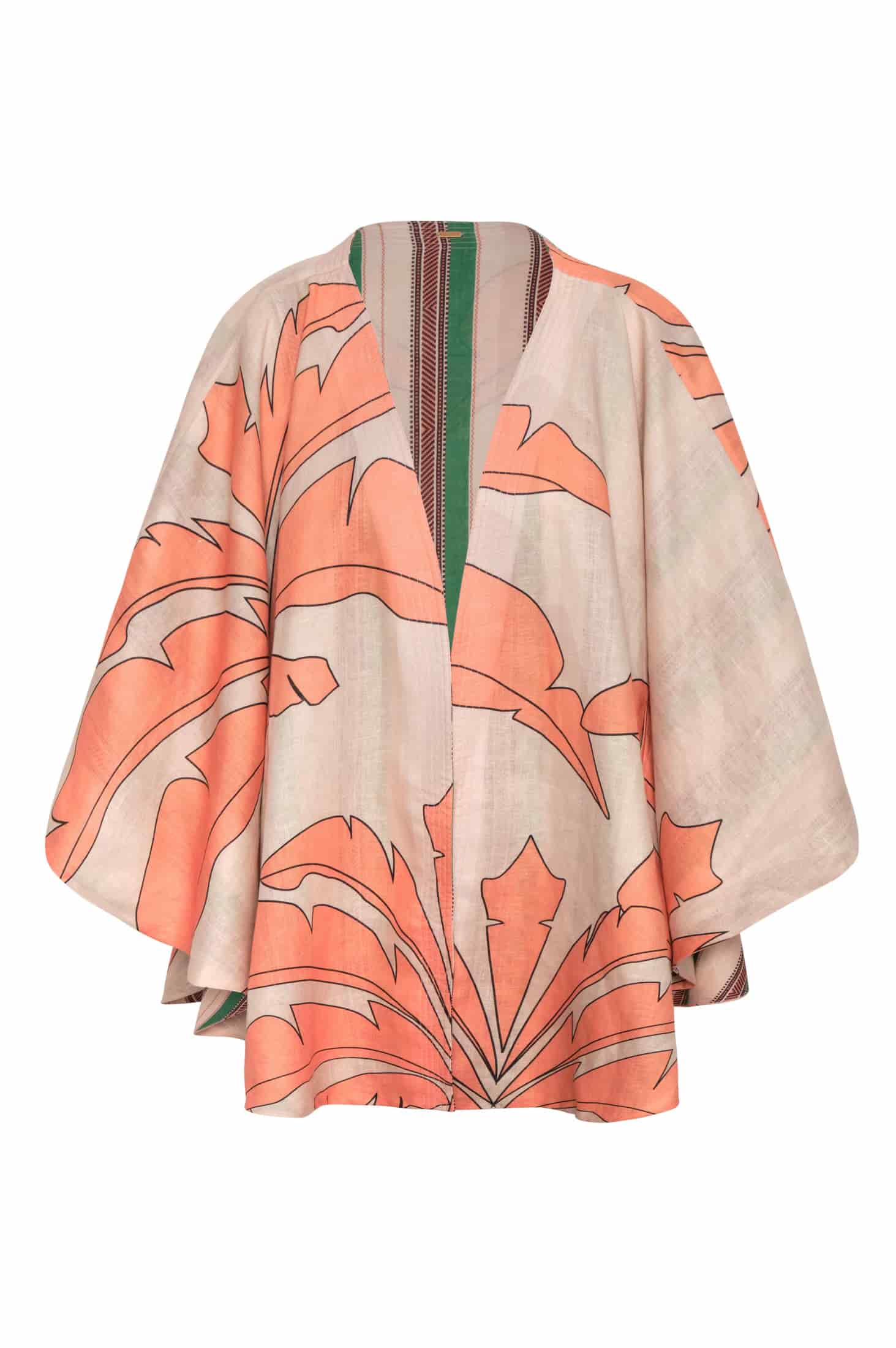 Cavalo Linen Poncho / Peach Palms - Green Artisanal Stripes - miniatura 4