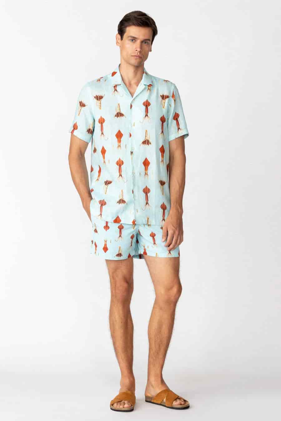 Men's linen shirt sky blue egret - miniatura 1