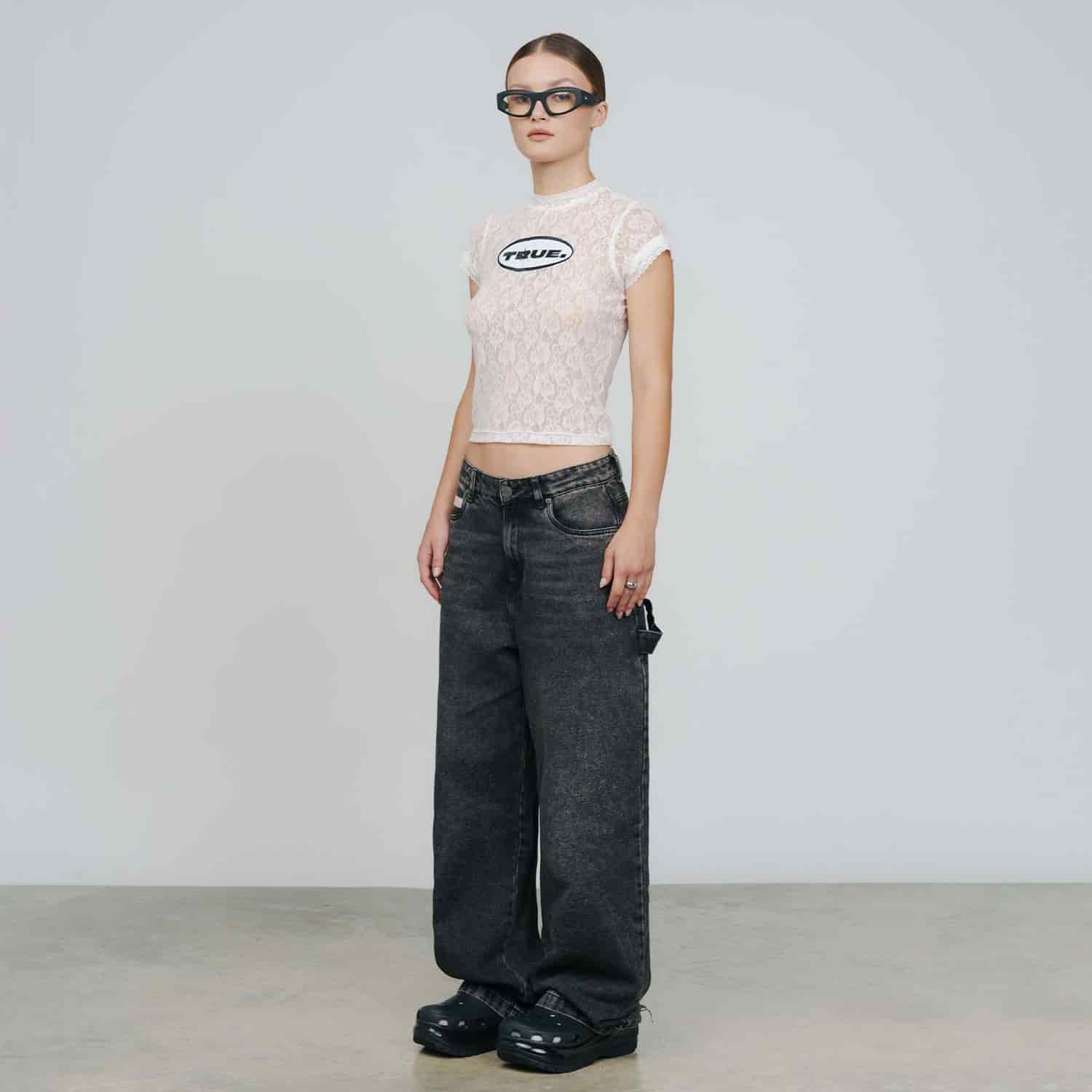 Floral Lace Baby Tee - Cream - miniatura 2