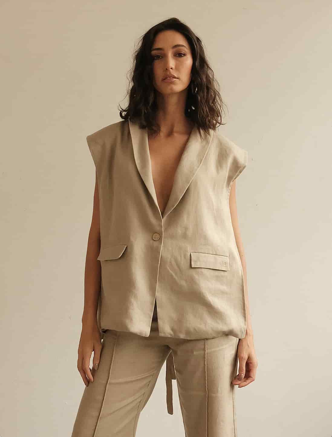 Blazer Vest Sera de lino | Mocca - miniatura 1