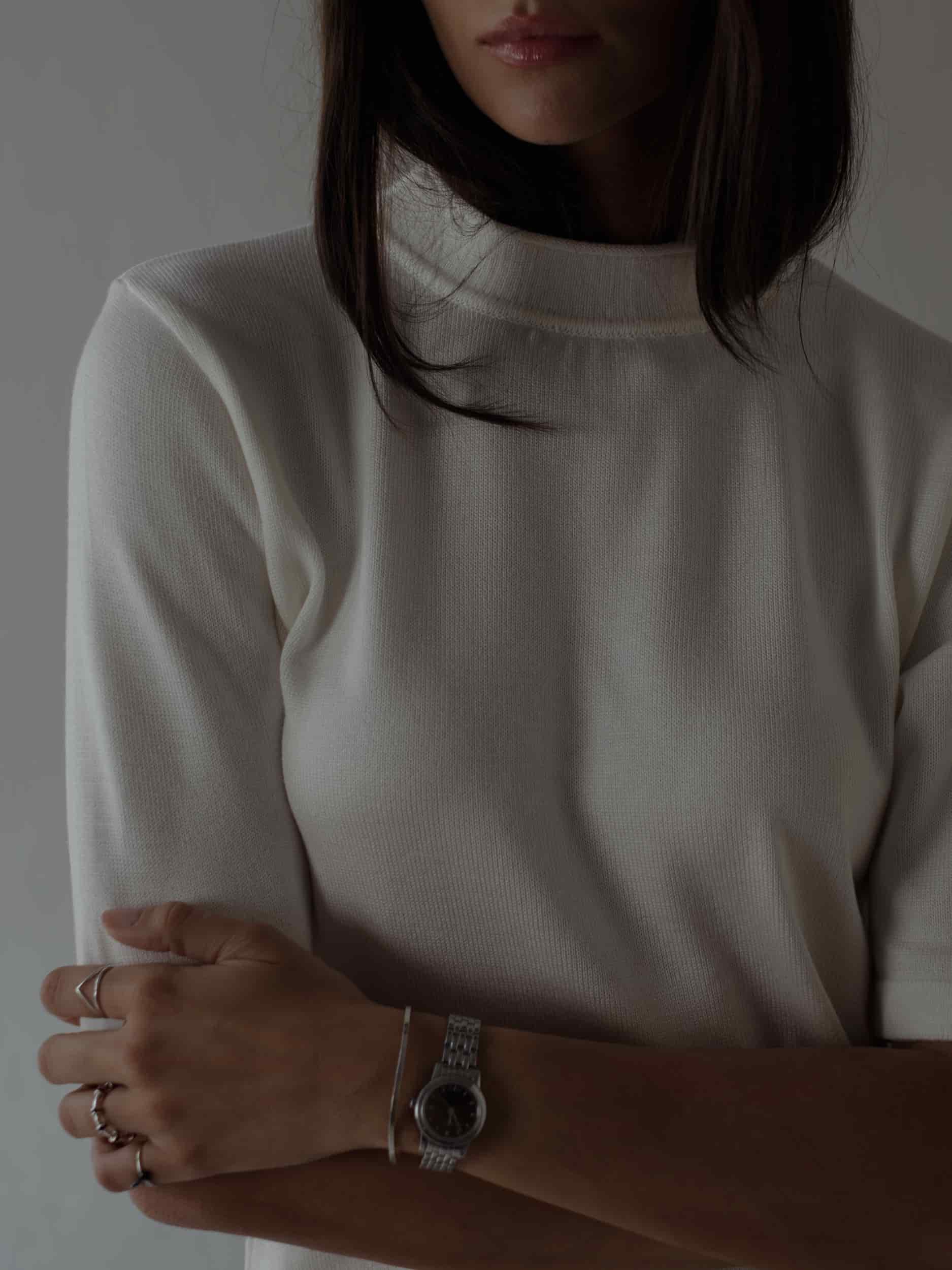 TALL COLLAR KNIT T-SHIRT - VANILLA - miniatura 7