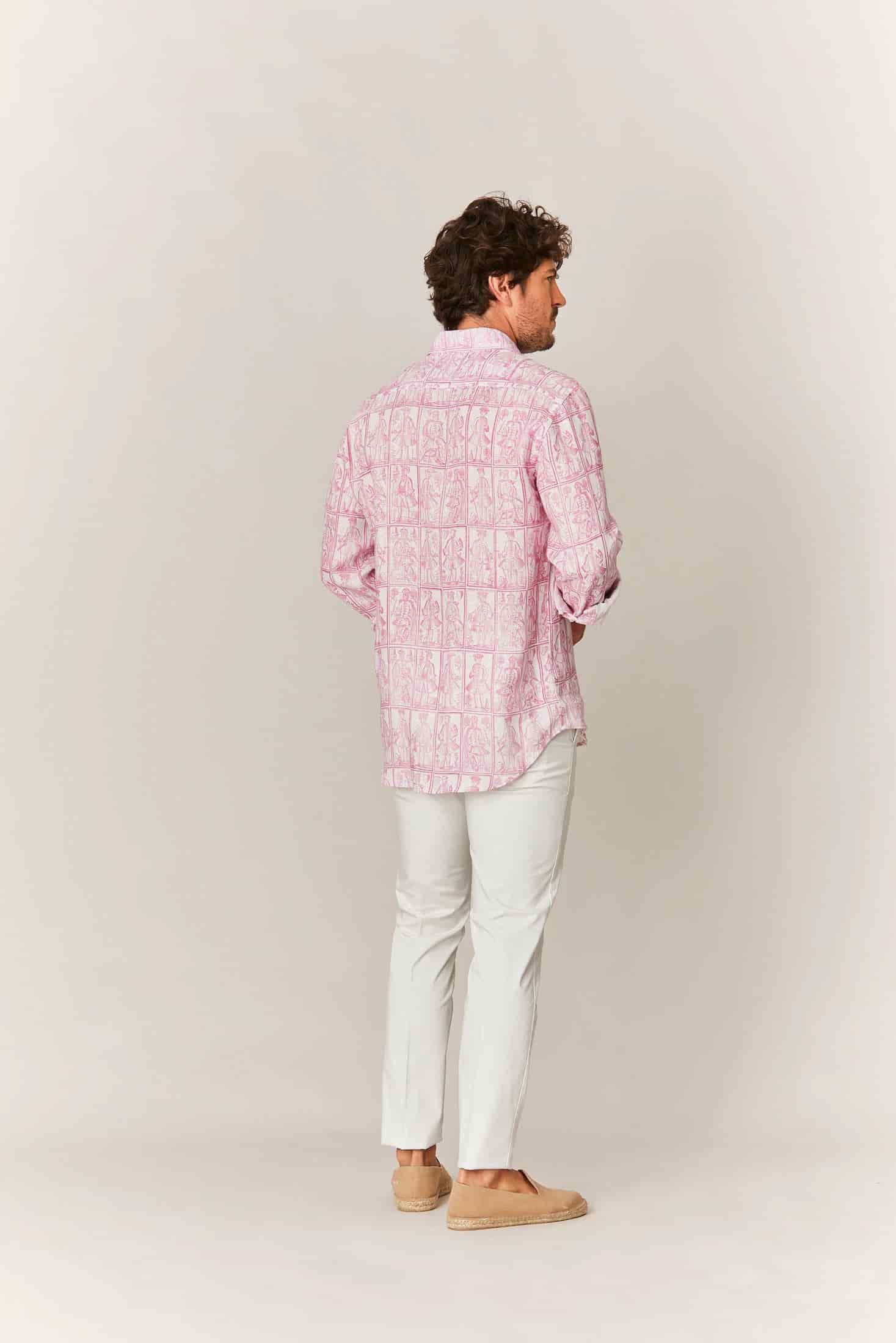 Men's linen shirt pink cards - miniatura 3