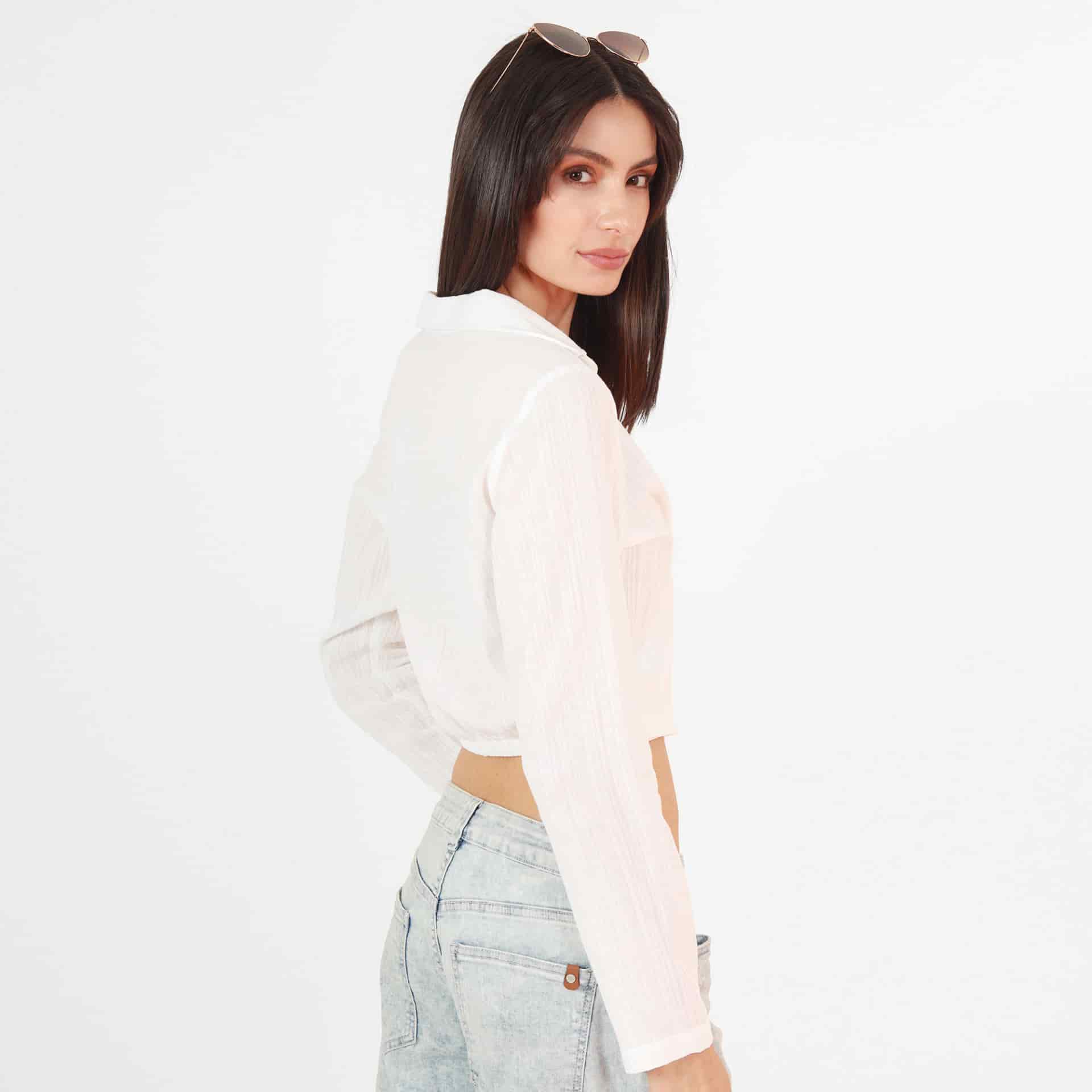 Blusa Cuello V Manga Larga con Lazo - miniatura 1