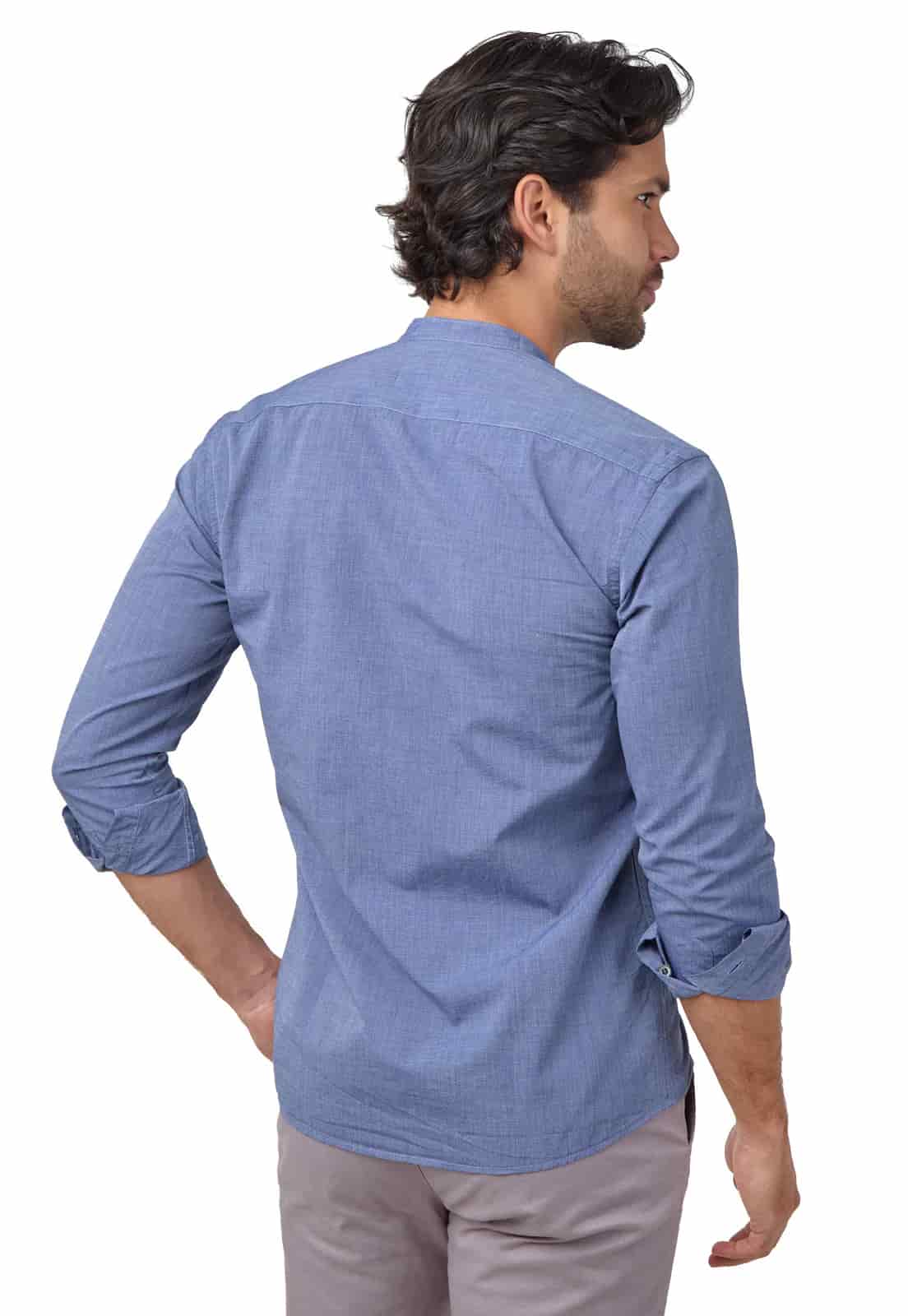 Camisa cuello neru azul indigo con bolsillo de ribete - miniatura 7