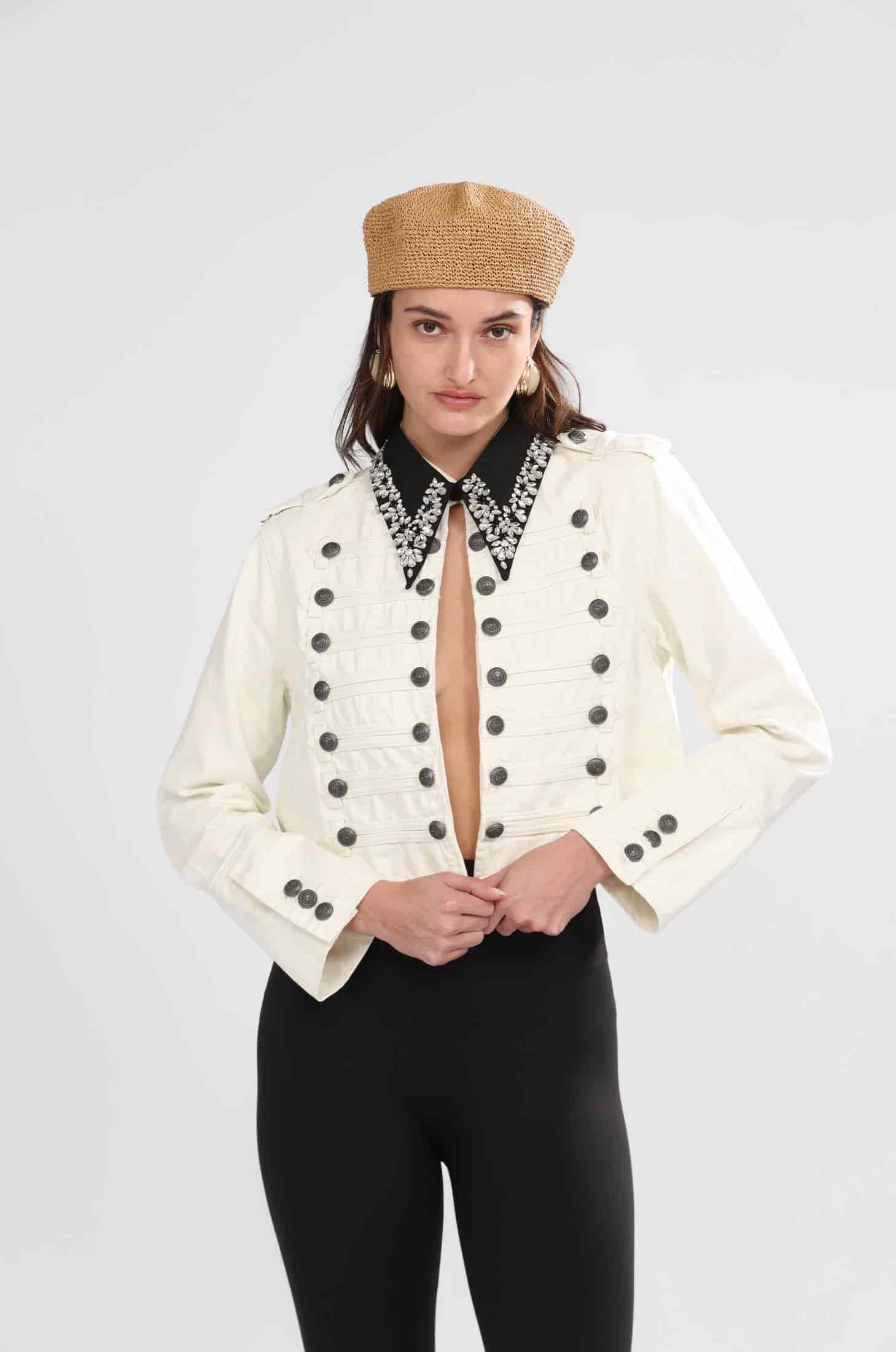 DENIM NAPOLEON JACKET, WHITE - miniatura 1
