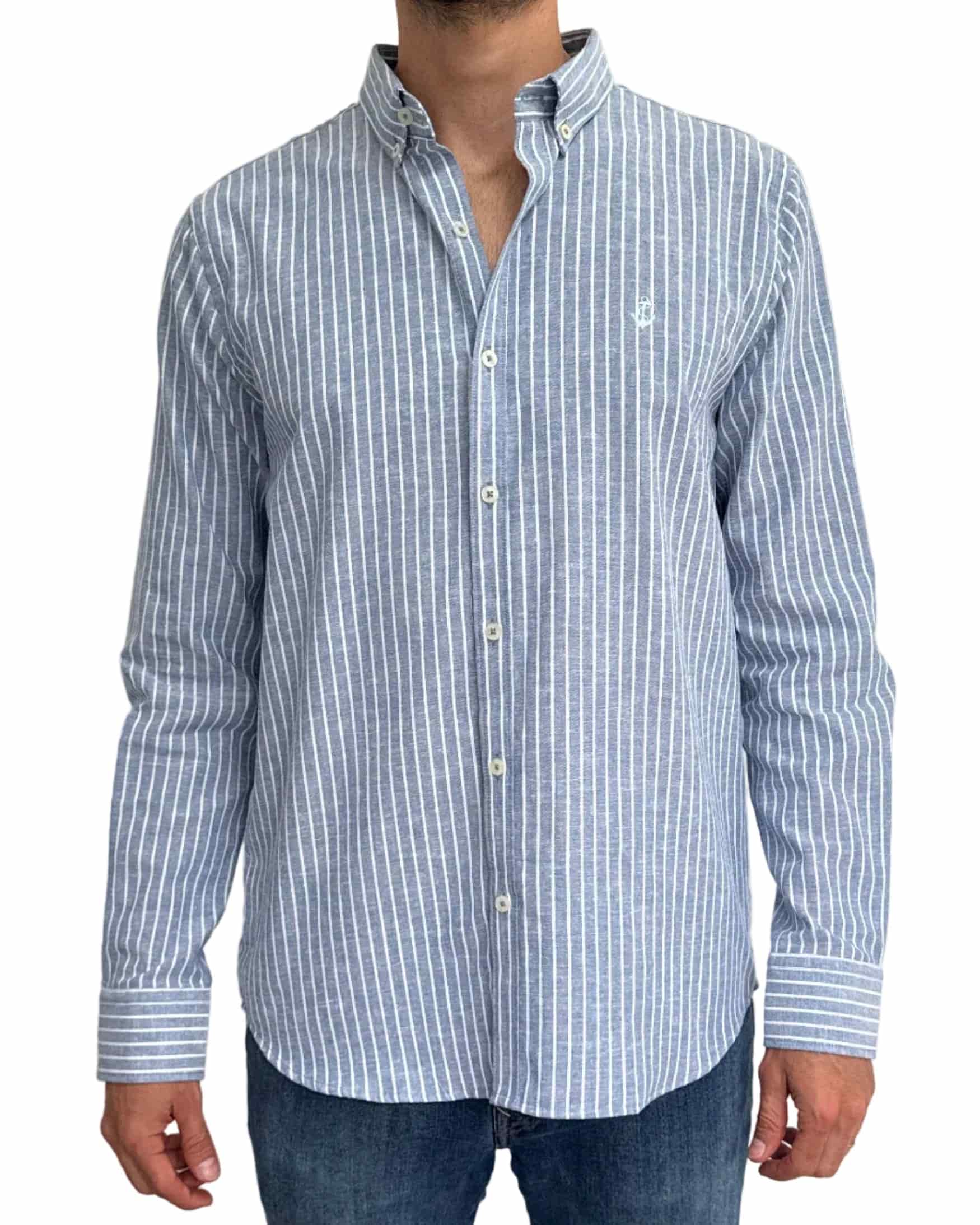 Camisa de Lino Navy y Rayas Blancas - miniatura 3