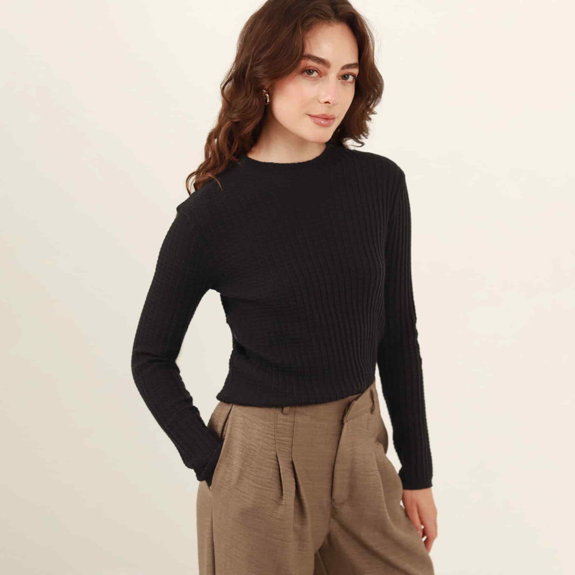 Sweater tejido wafle cuello redondo manga larga - miniatura 2