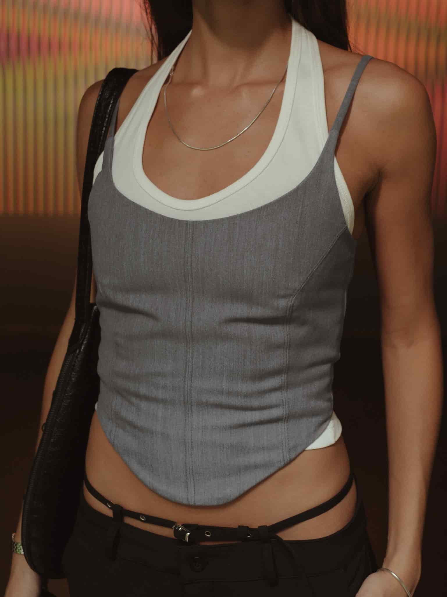 BACK LACE CORSET - GRAY - miniatura 9