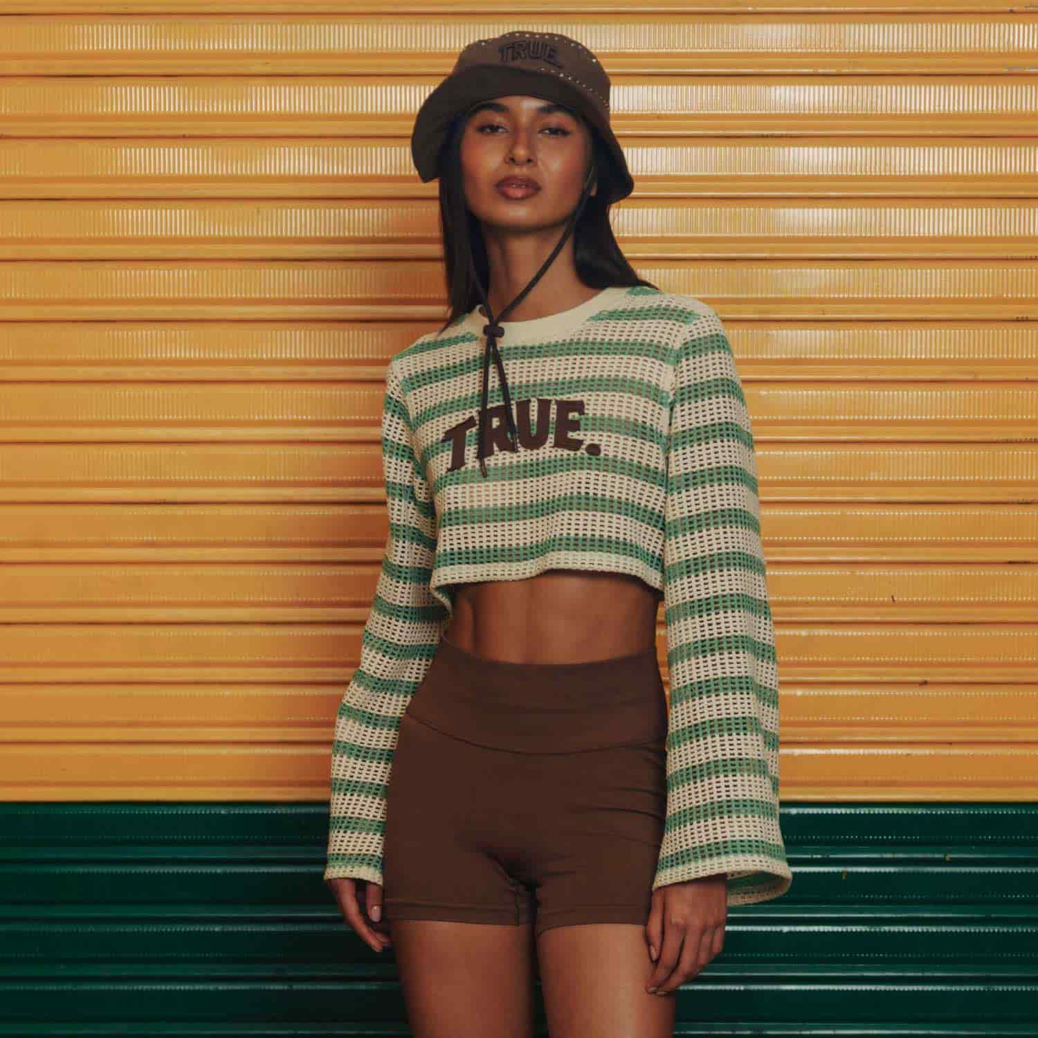 Texture Wide Sleeve Crop Top - Cream - miniatura 2