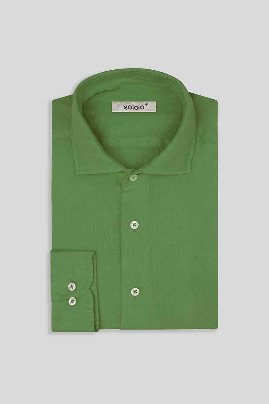 Men's linen shirt apple green basic - miniatura 3