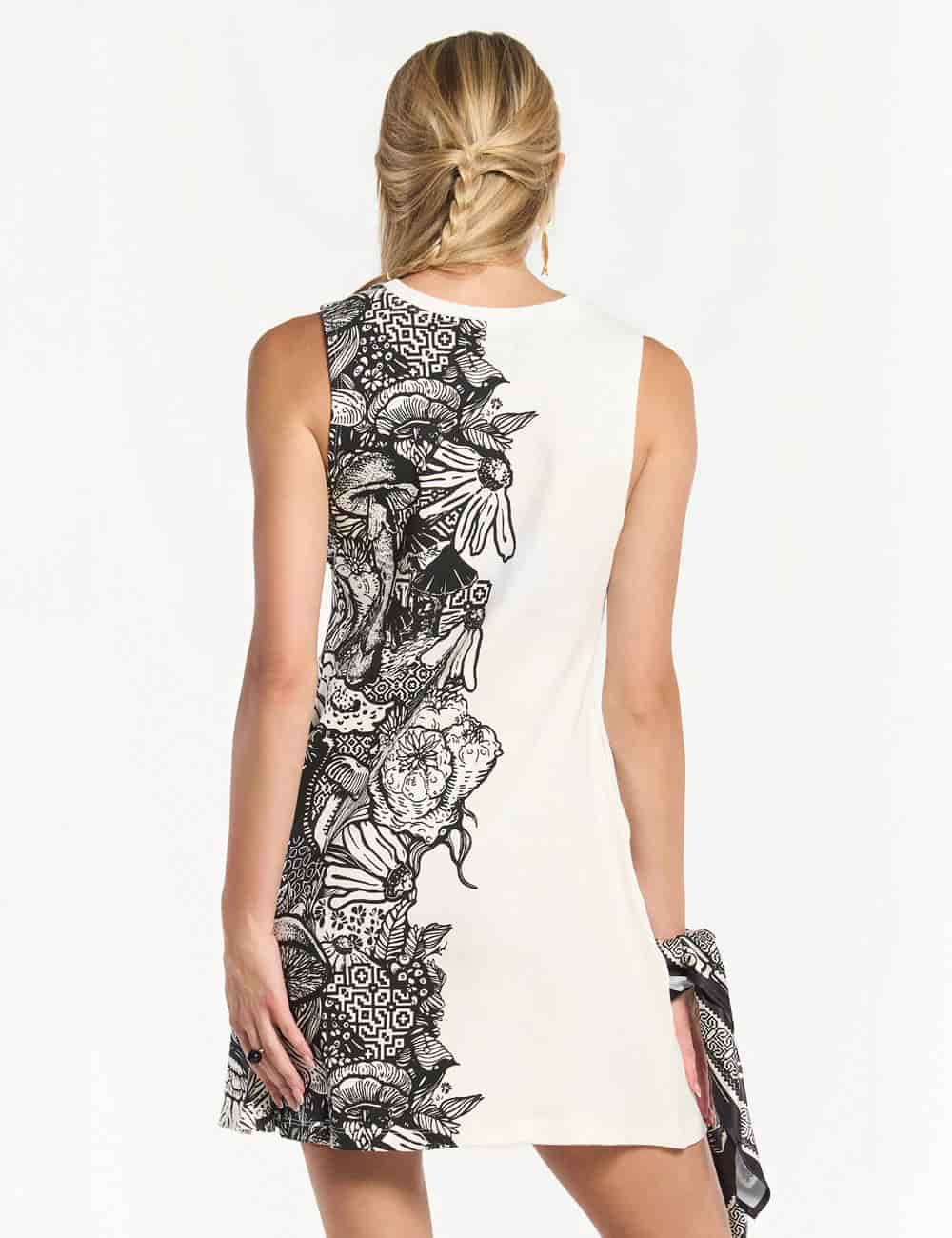 Vestido Corto cuello Alto Flora crudo Mujer - miniatura 7