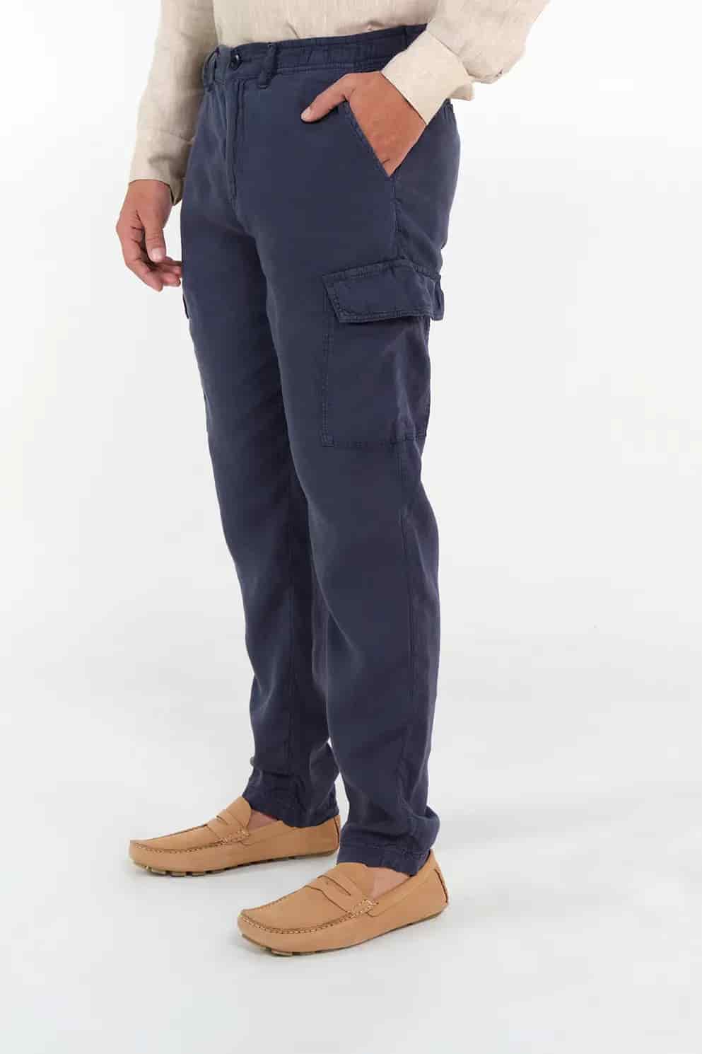 Pantalón Cargo Slim Fit 100% Lino Azul Oscuro - miniatura 2