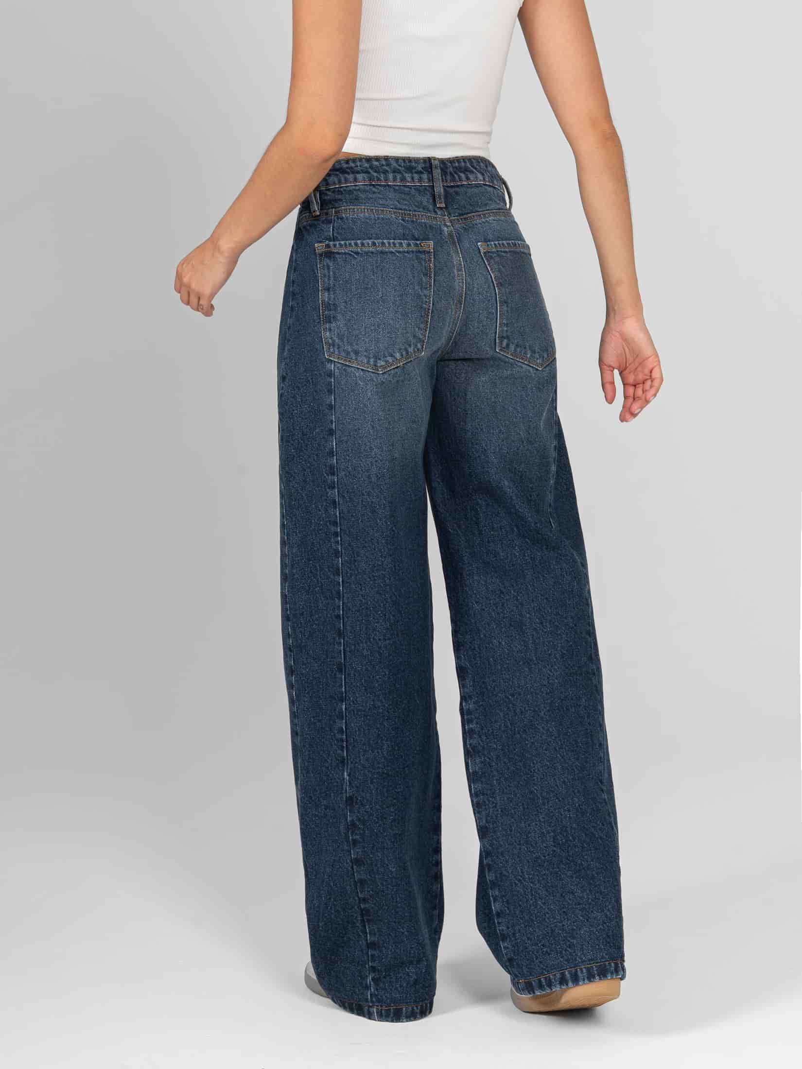 Ref: 066447 Jean wide leg, rígido, tiro alto, con cortes, tono azul oscuro - miniatura 2