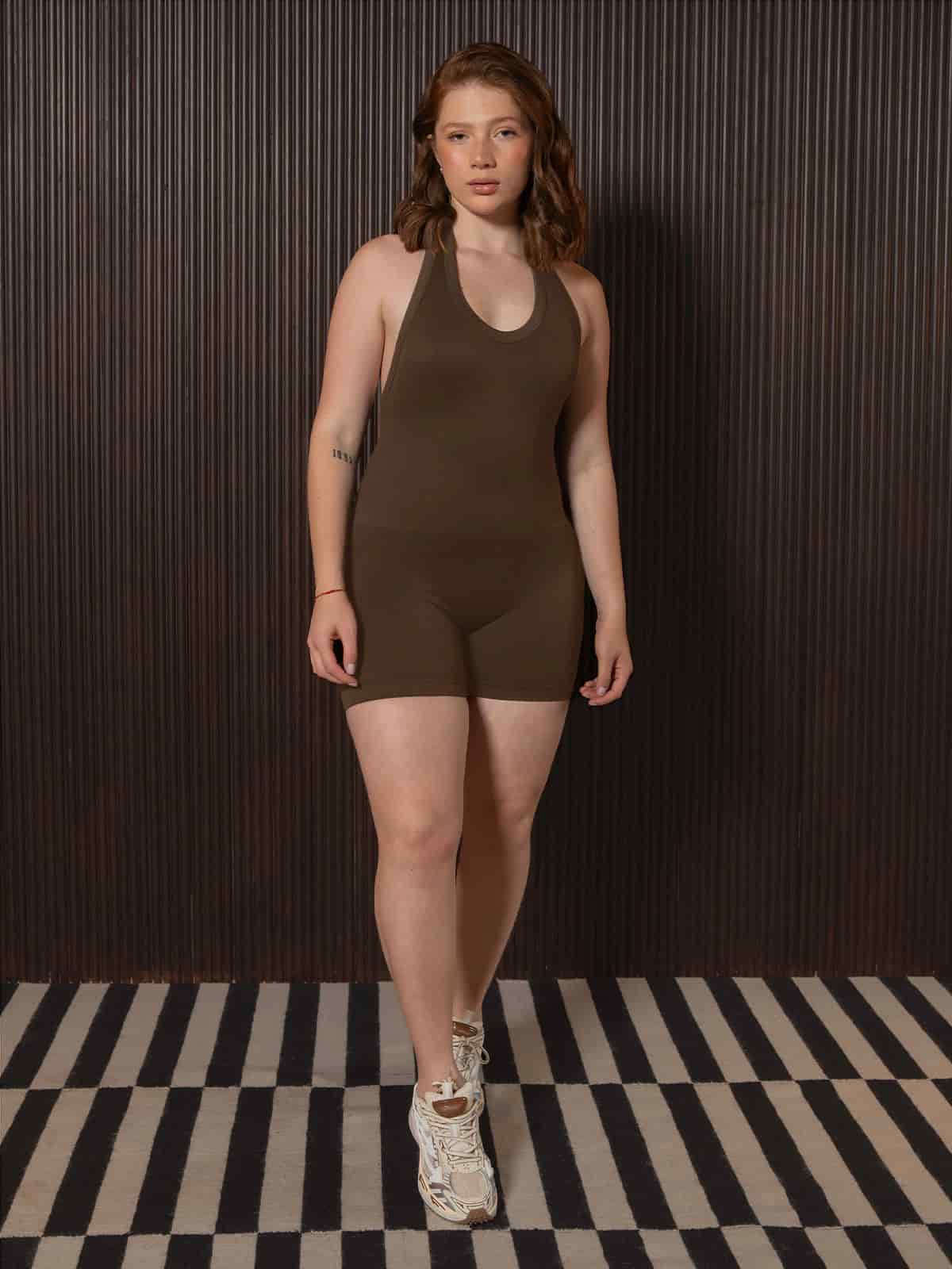 Rose enterizo seamless corto cafe - miniatura 1