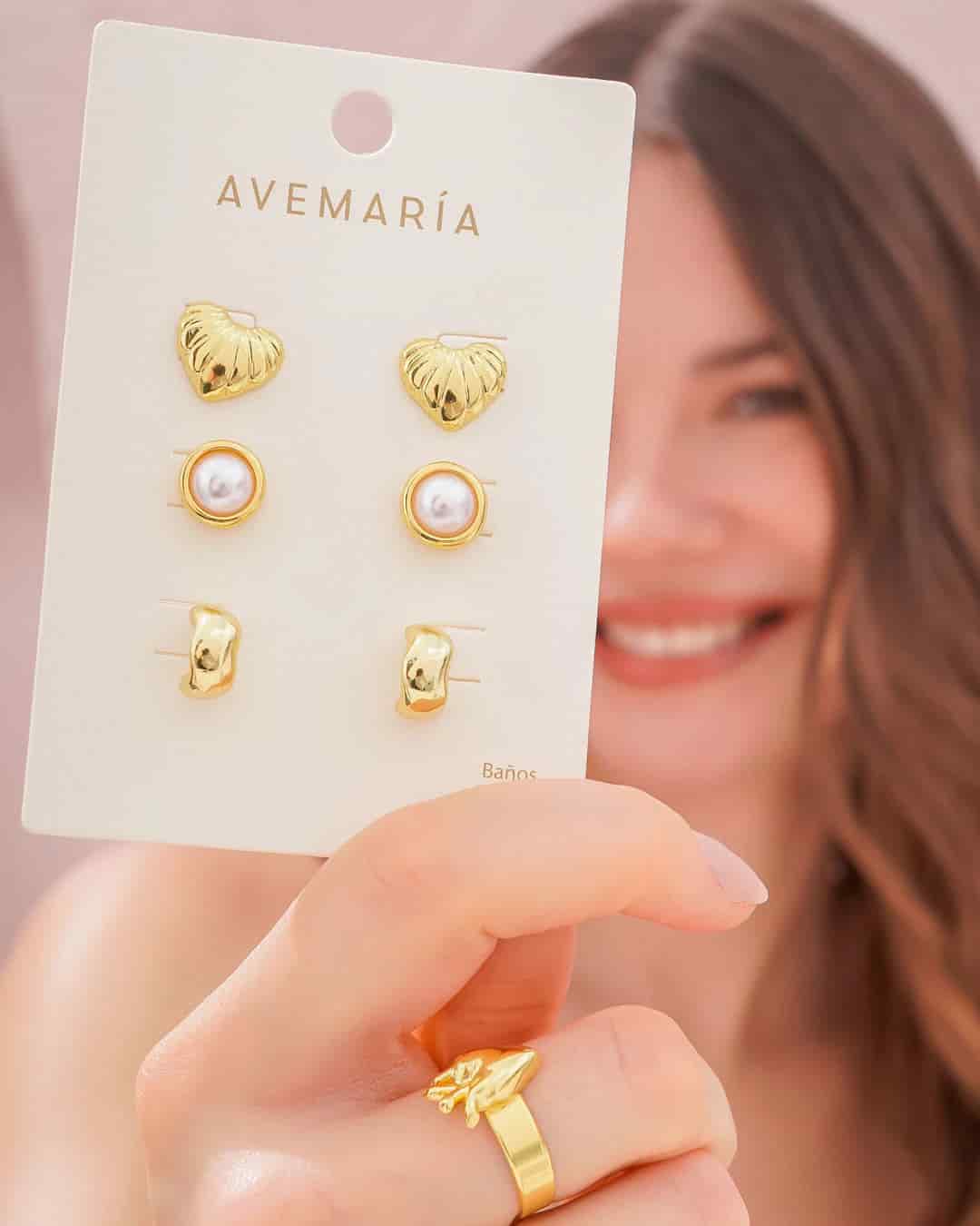 Set X3 Aretes Corazón Perla - miniatura 2