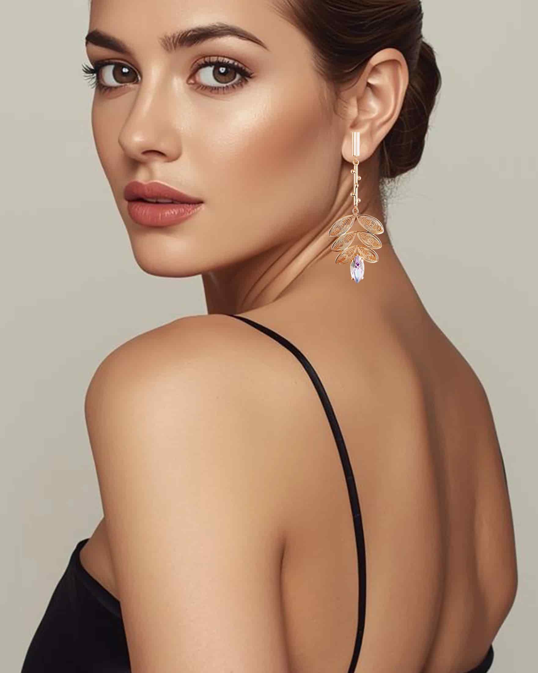 Aretes cristal y hojas, Taliana - miniatura 2