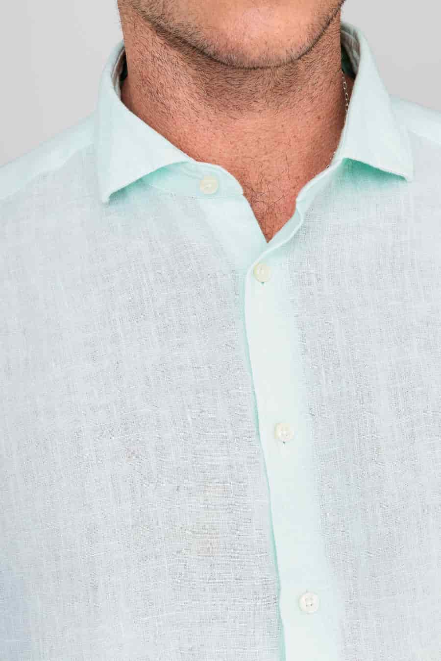 Men's linen shirt light turquoise - miniatura 4