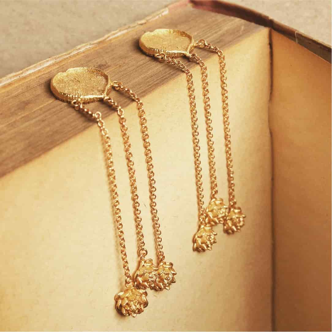 Aretes largos con hoja de victoria regia y flores de loto - miniatura 3