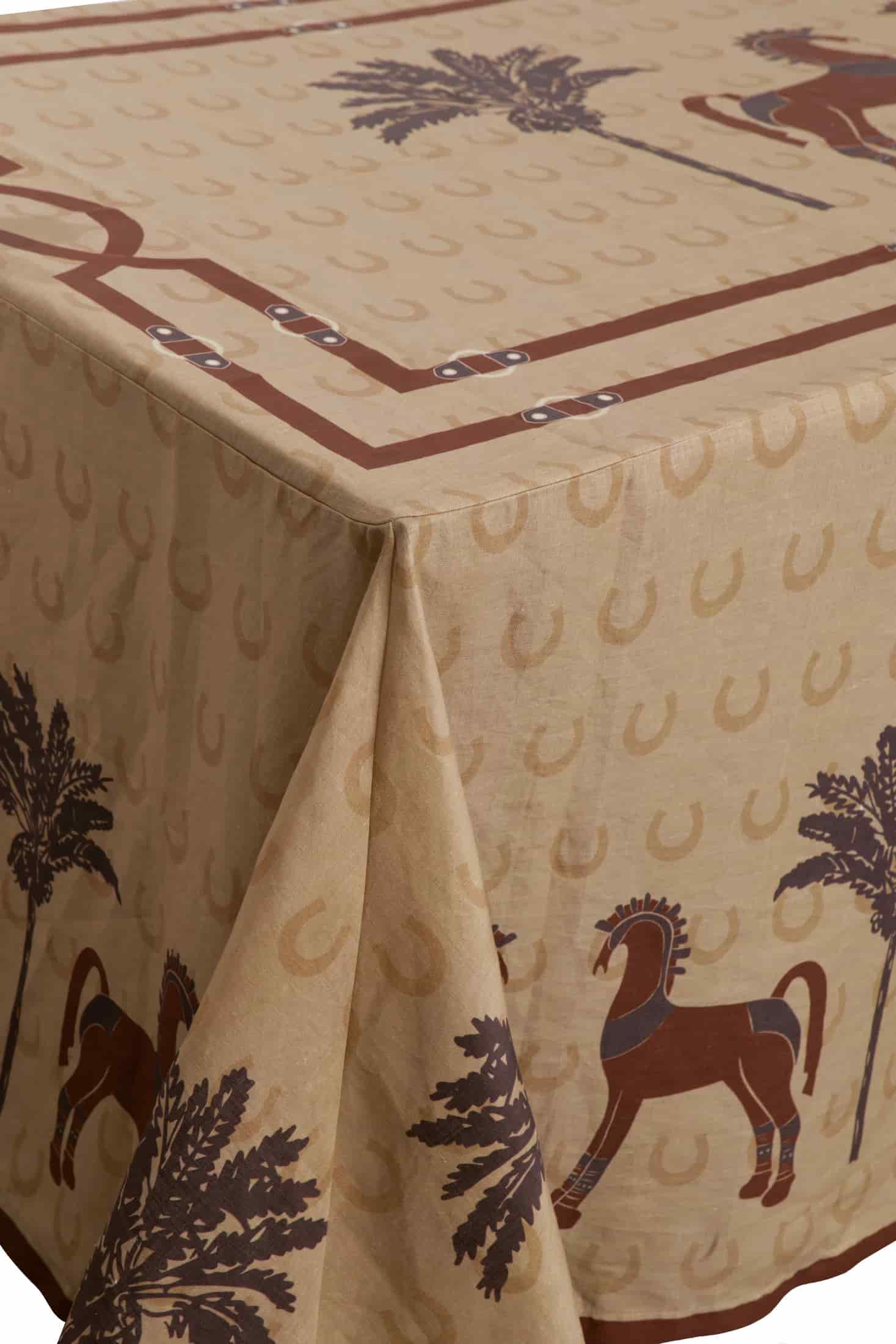 Solana Horses Linen Tablecloth  / Sand & Chocolate - miniatura 1