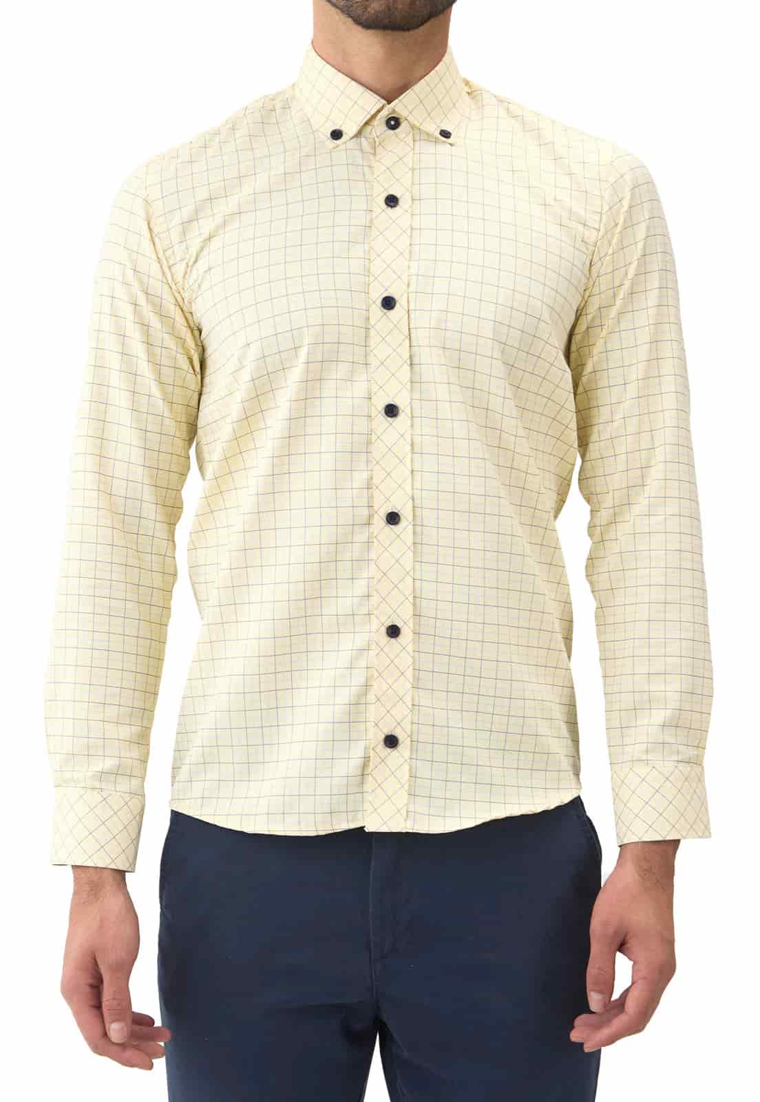 Camisa amarilla a cuadros azules con botón en contraste - miniatura 5