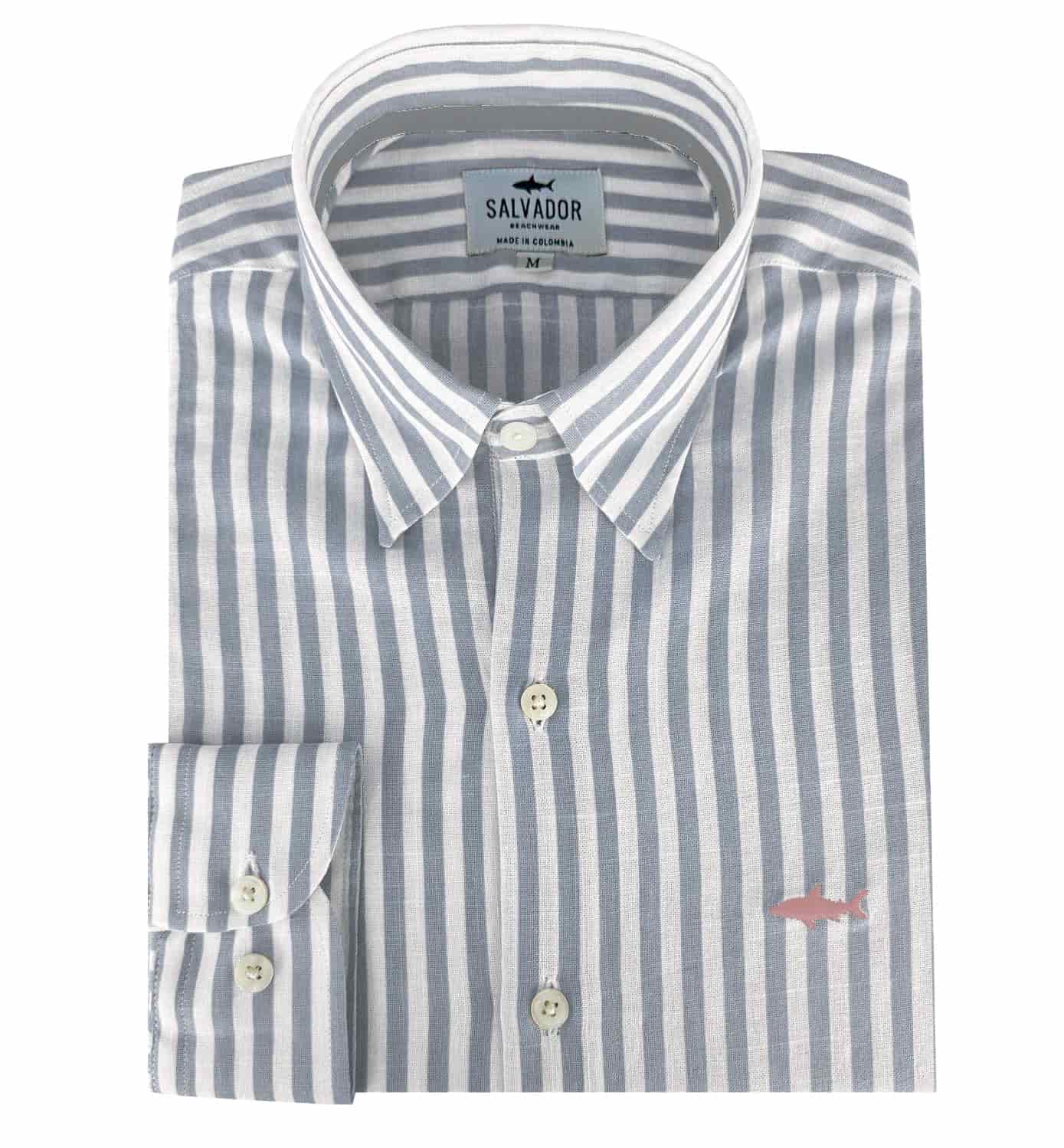 CAMISA BLANCA RAYAS AZUL GRIS - miniatura 1
