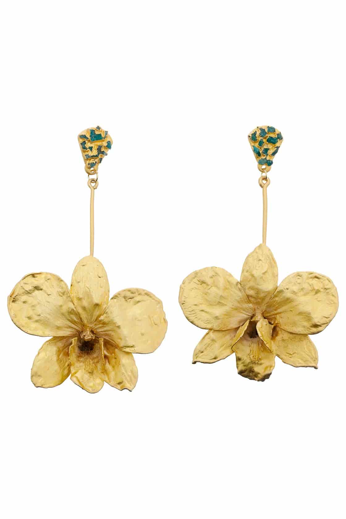 LONG DENDROBIUM ORCHIDS AND ROUGH EMERALD STUDS - miniatura 1