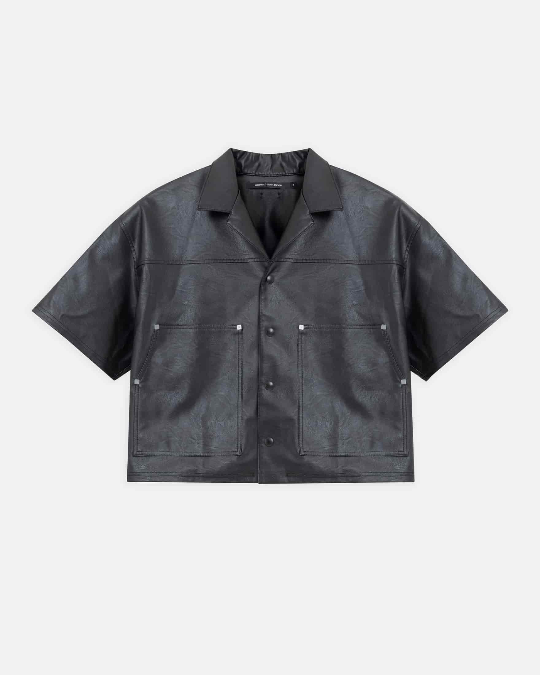 Capsule Basic Pleather Boxy Fit Shirt Black - miniatura 1