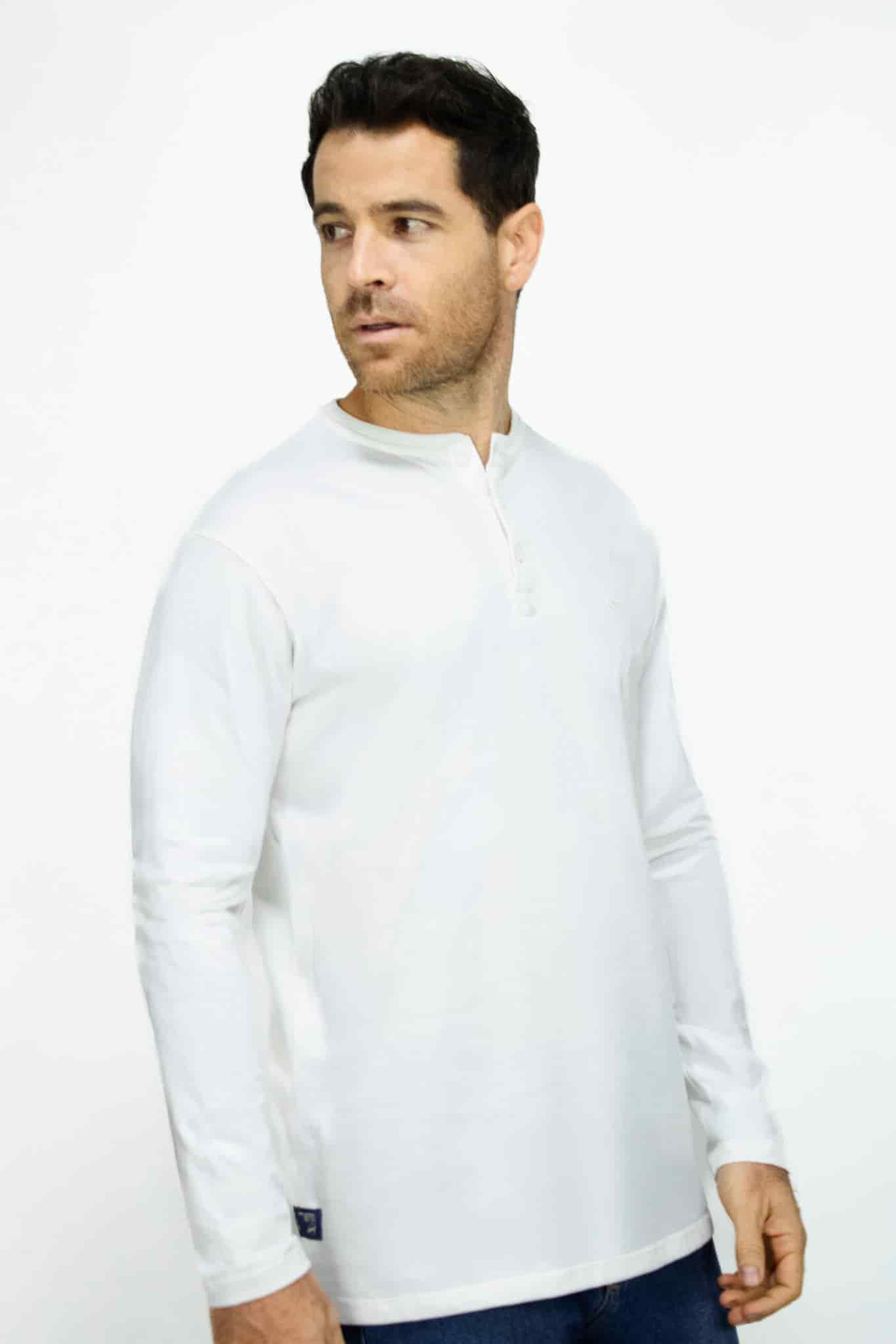 Camibuso Blanco Cuello Henley Manga Larga para Hombre - miniatura 2
