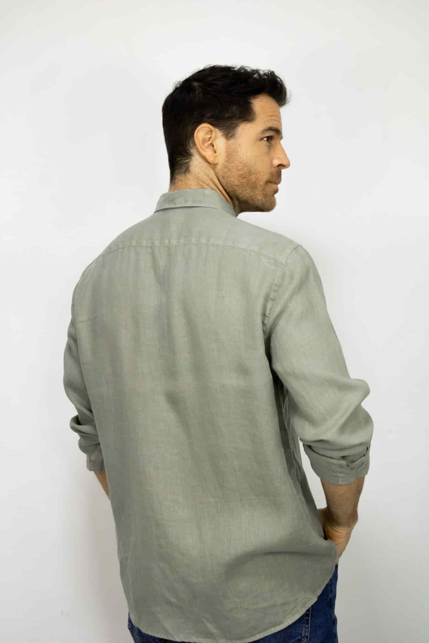 CAMISA LINO MANGA LARGA VERDE PARA HOMBRE - miniatura 3