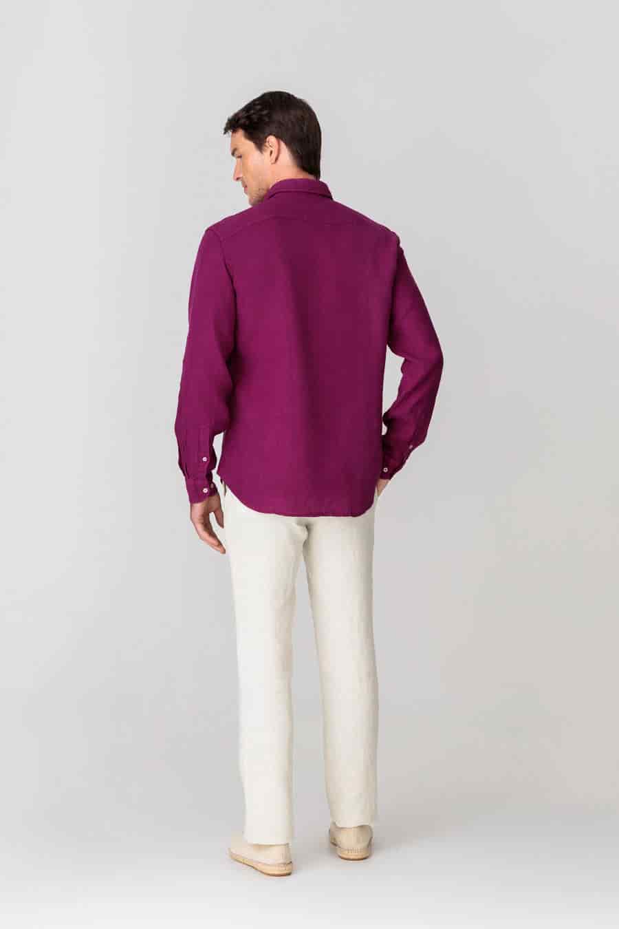 Men's linen shirt fuxia - miniatura 4