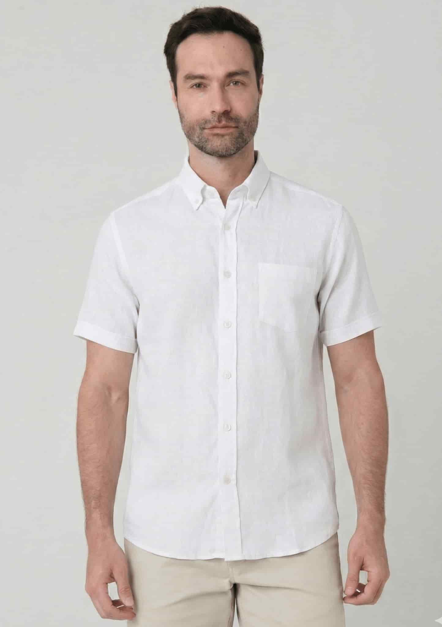 Camisa en lino con bolsillo manga corta para hombre Jon Sonen 017225038 - miniatura 1