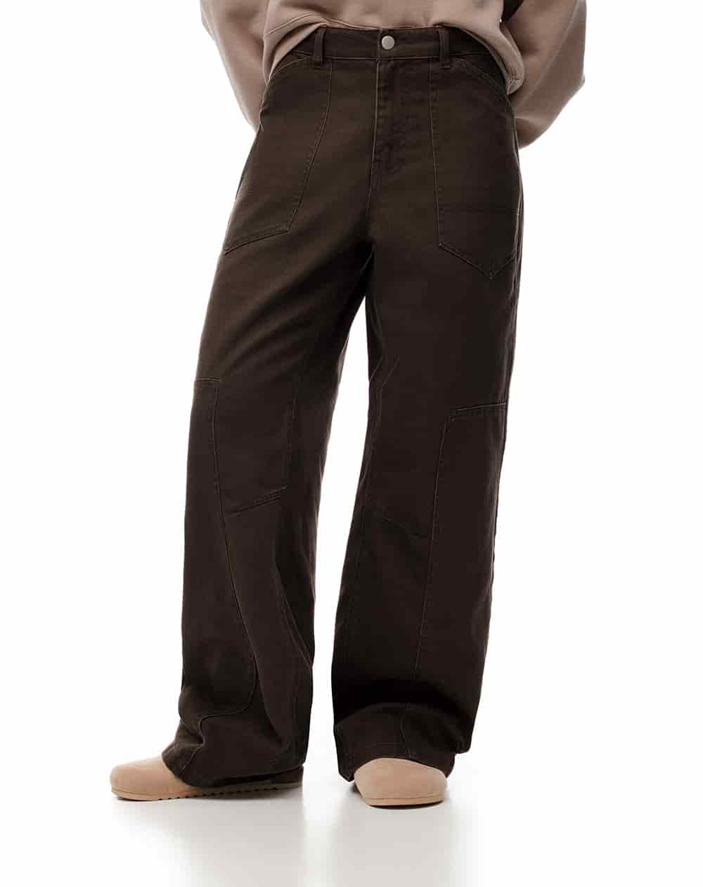 Pantalón wide leg tiro medio drill algodón chocolate mujer - miniatura 7