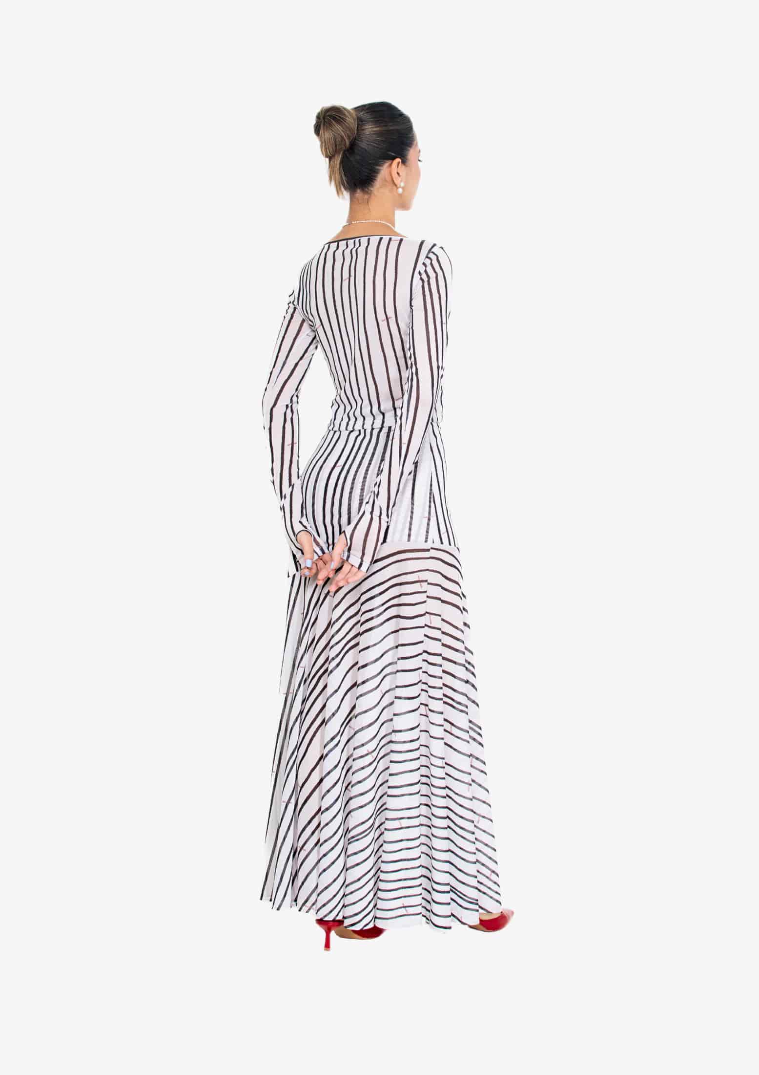 White Stripes Mesh Long Sleeve Blouse - miniatura 6
