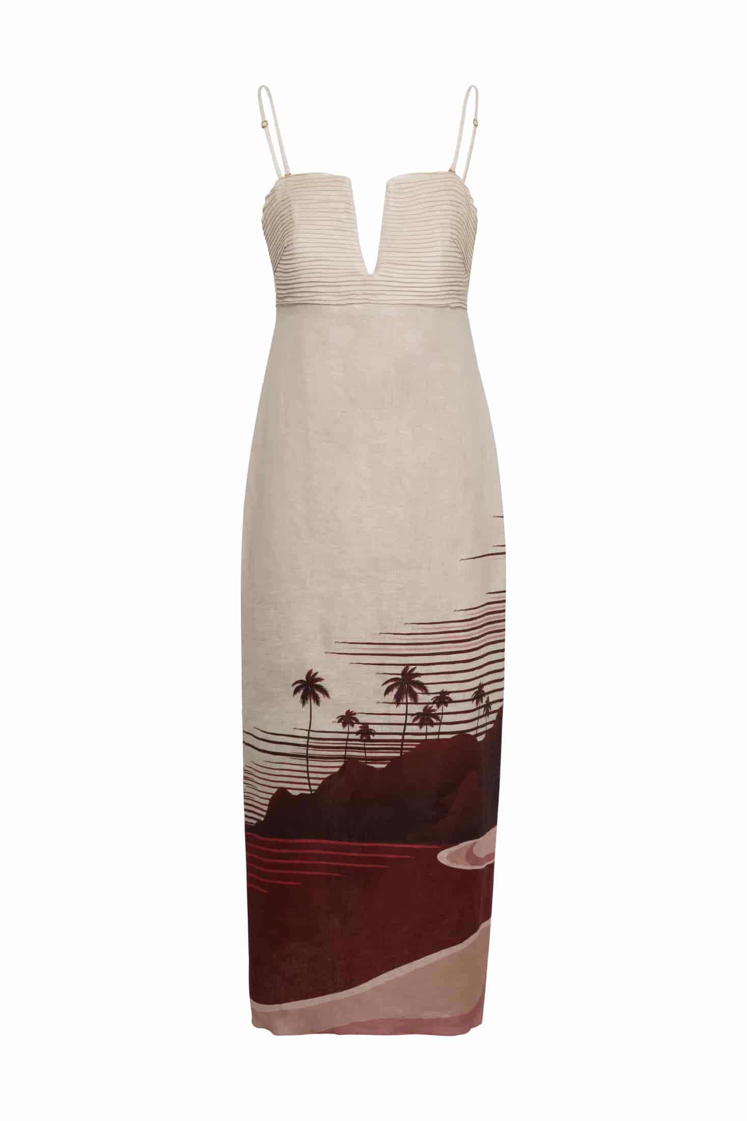Antigüa Linen Midi Dress / Red Tropical Landscape - miniatura 2