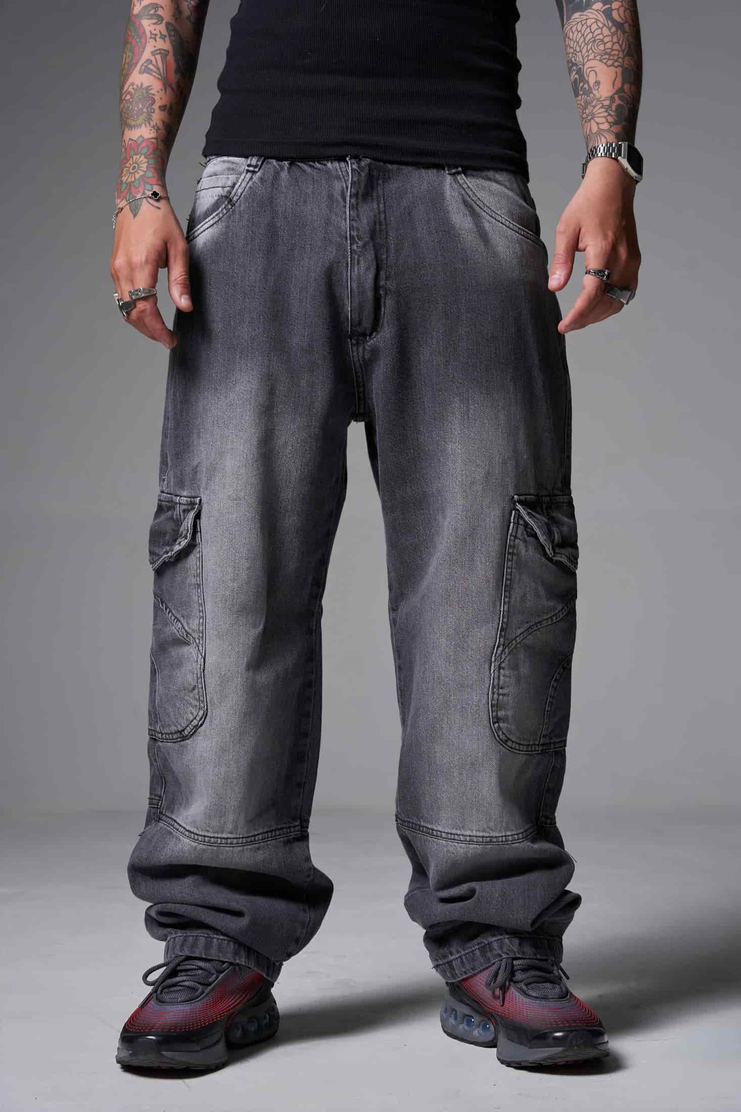 JEANS BAGGY 2 BOLSILLOS  1 CORTE GRIS CLARO - miniatura 1