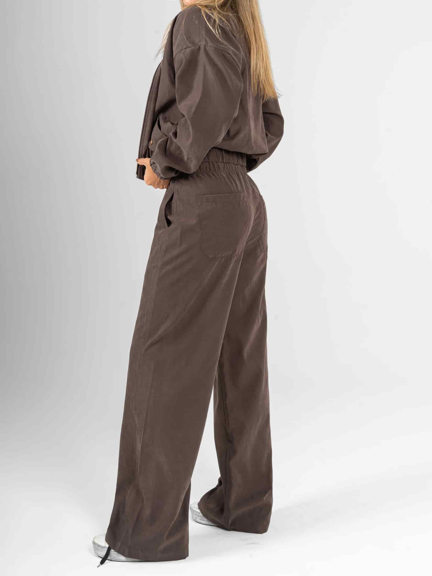 Ref: 0610693 Pantalón wide leg tejido plano liviano, tiro alto, pretina resortada, tono cafe - miniatura 2